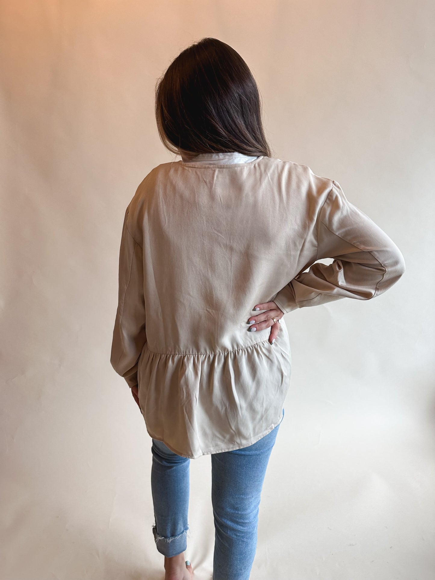 Taupe Peplum Top