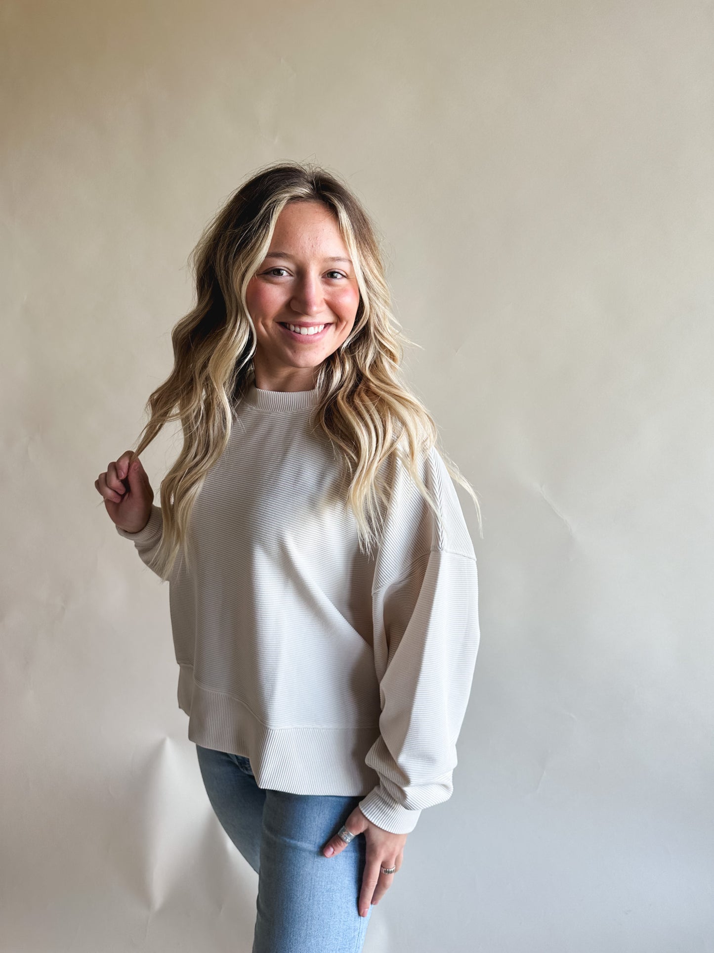 Cream Ribbed Pullover