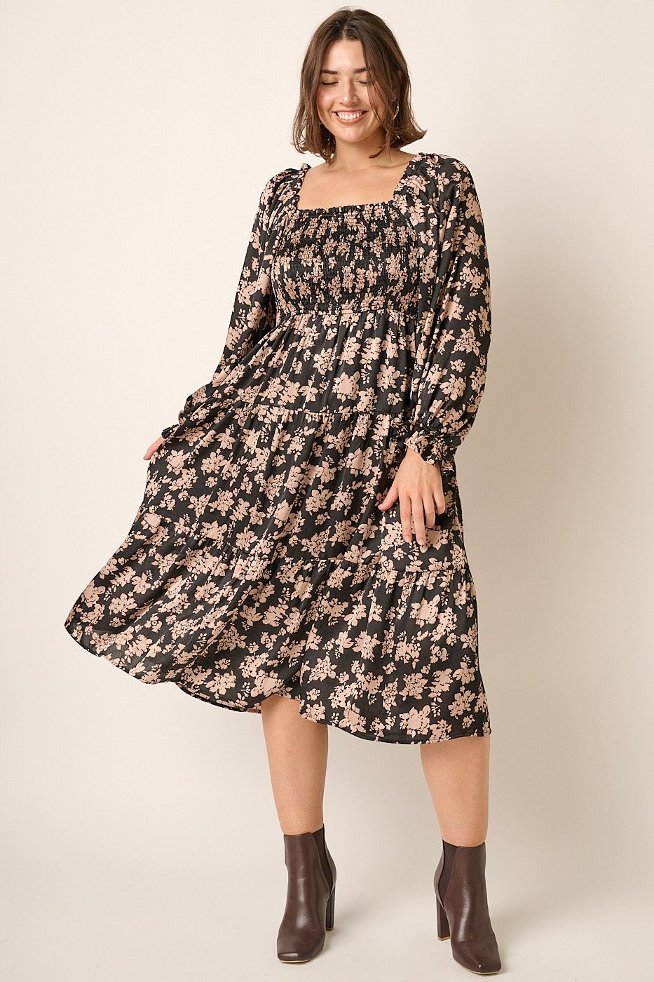 Plus Satin Flower Midi Dress