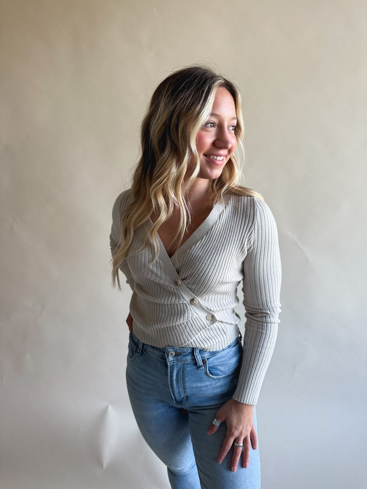 Side Button Ribbed Top