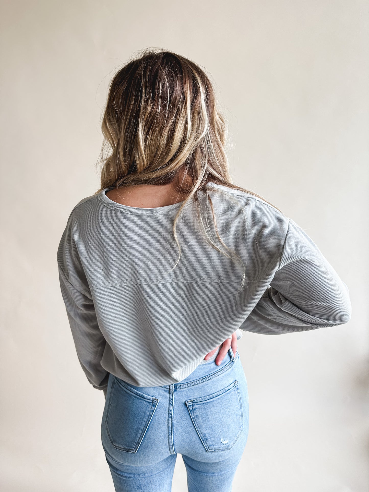 Grey Micro Waffle Knit Top