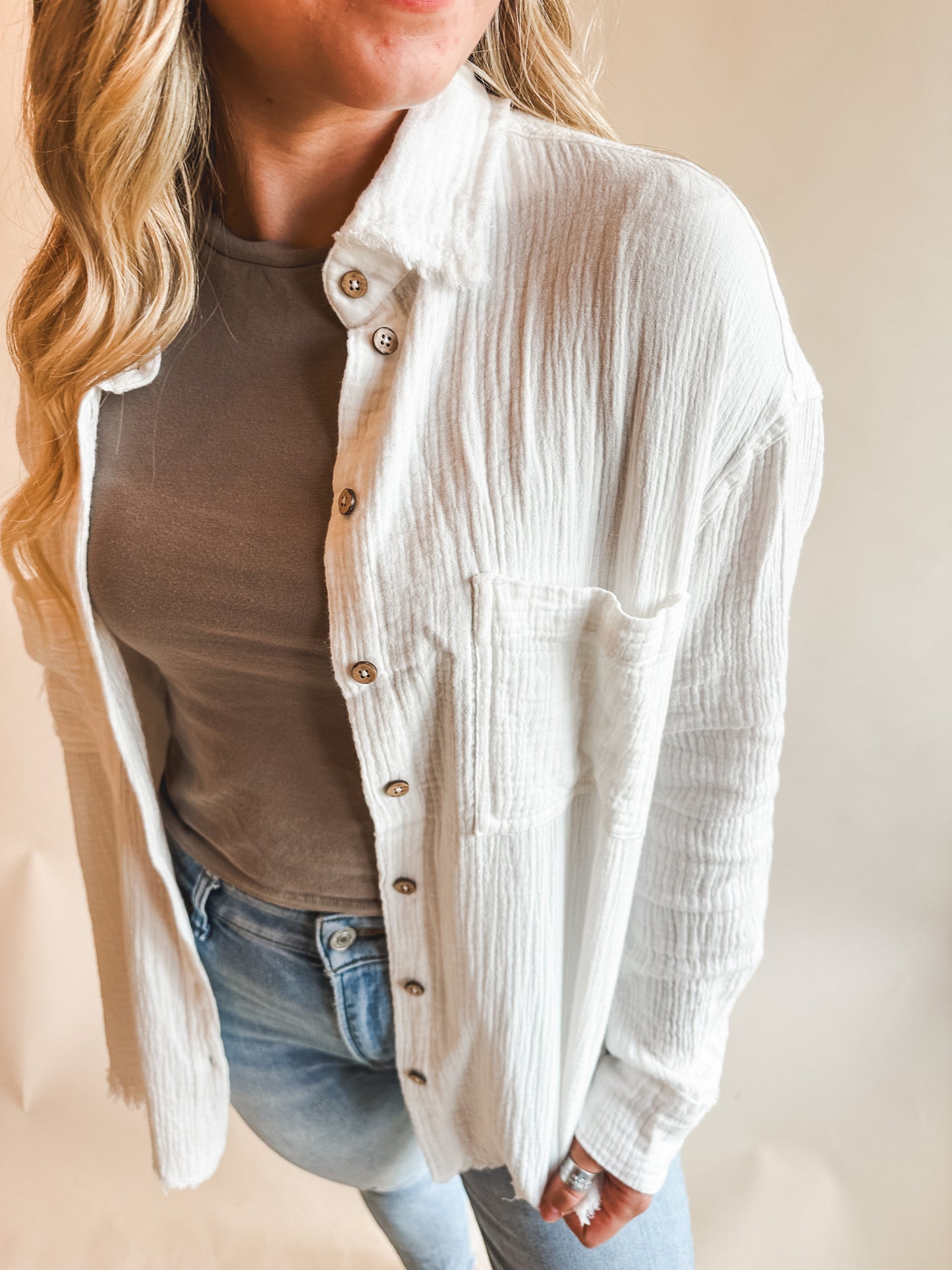 White Gauze Button Down