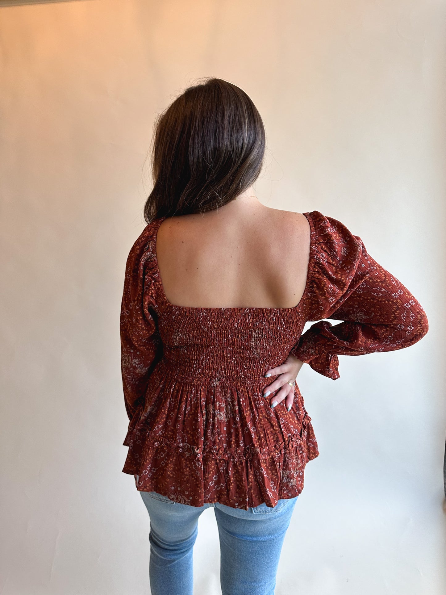 Rust Floral Peplum Top