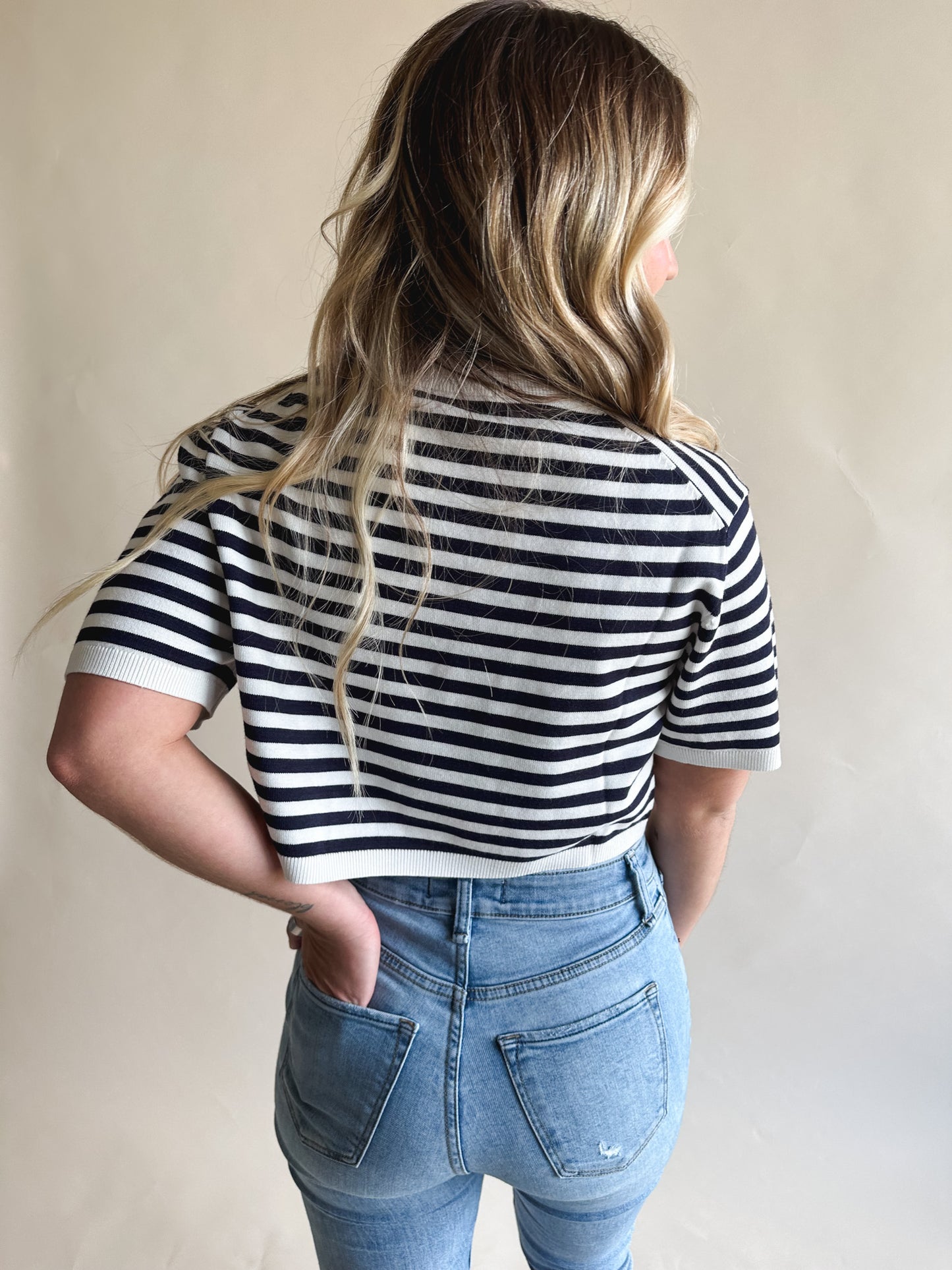 Navy Stripe Knit Top