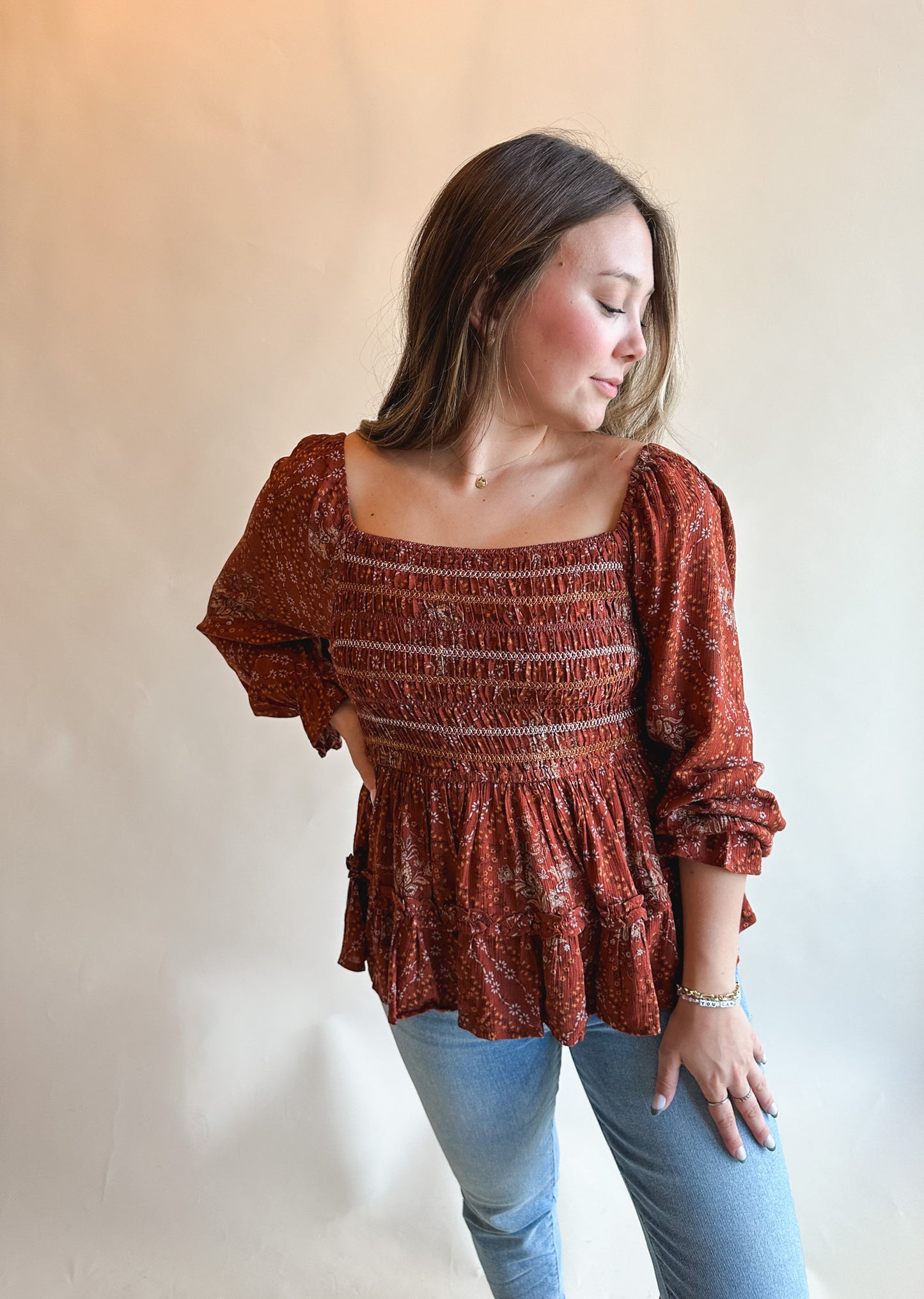 Rust Floral Peplum Top