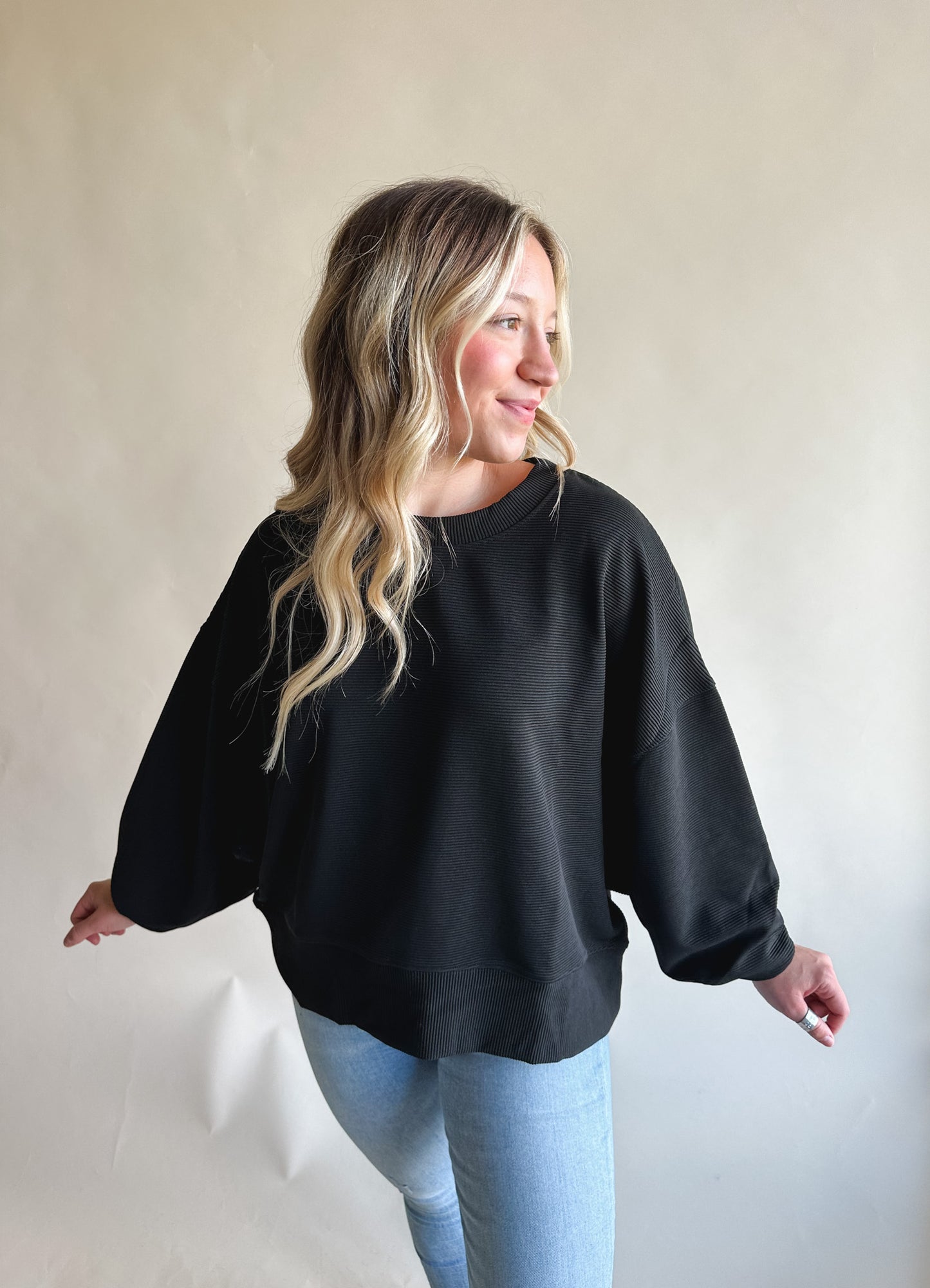 Black Ribbed Pullover