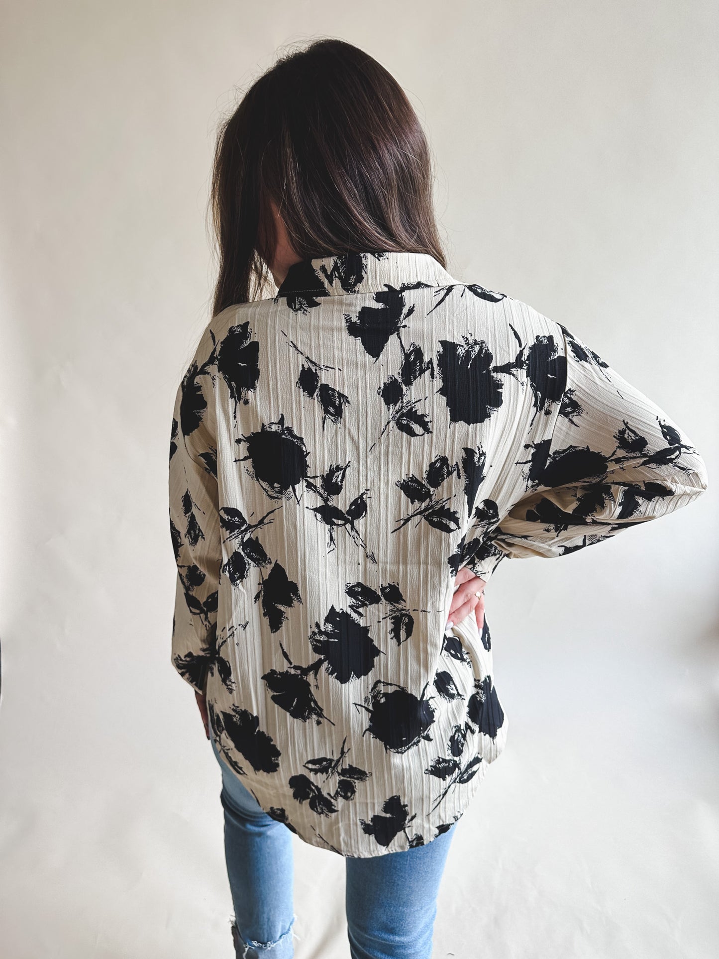 Beige Black Button Up