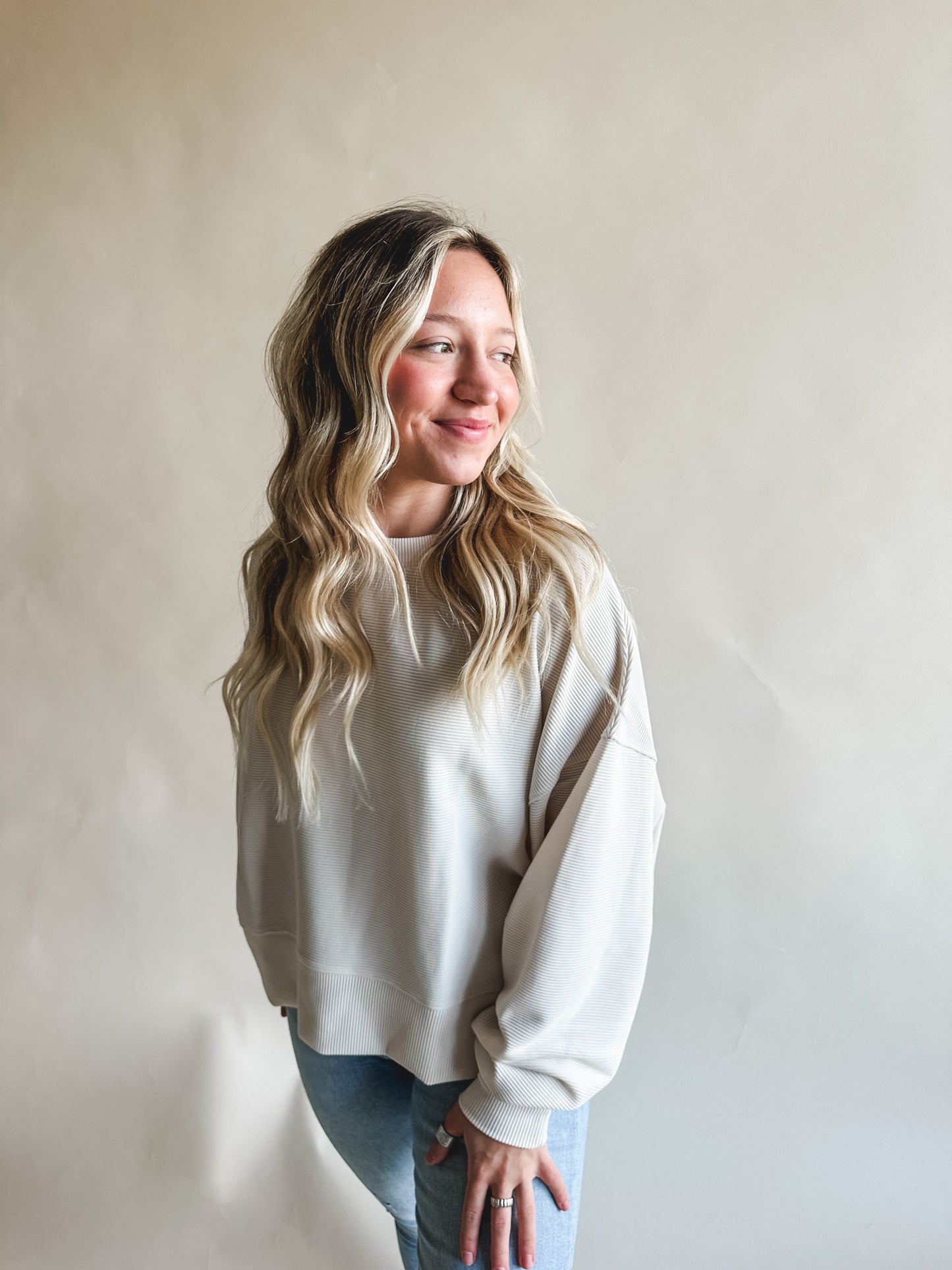 Cream Ribbed Pullover