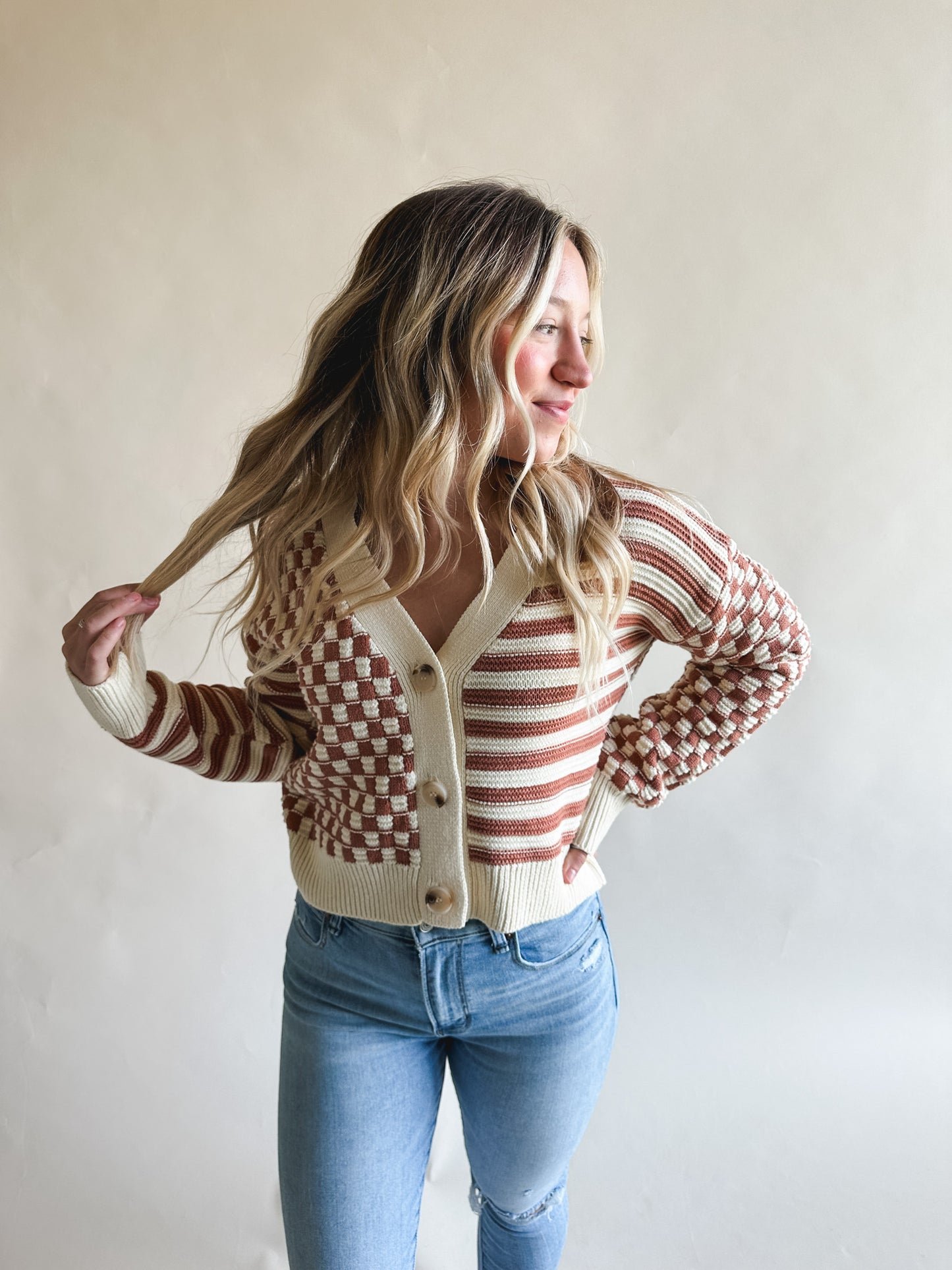 Mixed Pattern Cropped Cardigan