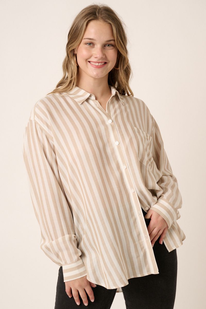 Sand Striped Button Down