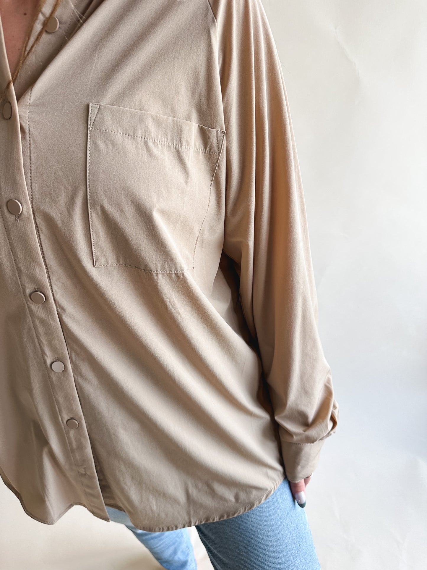 Taupe Active Button Up