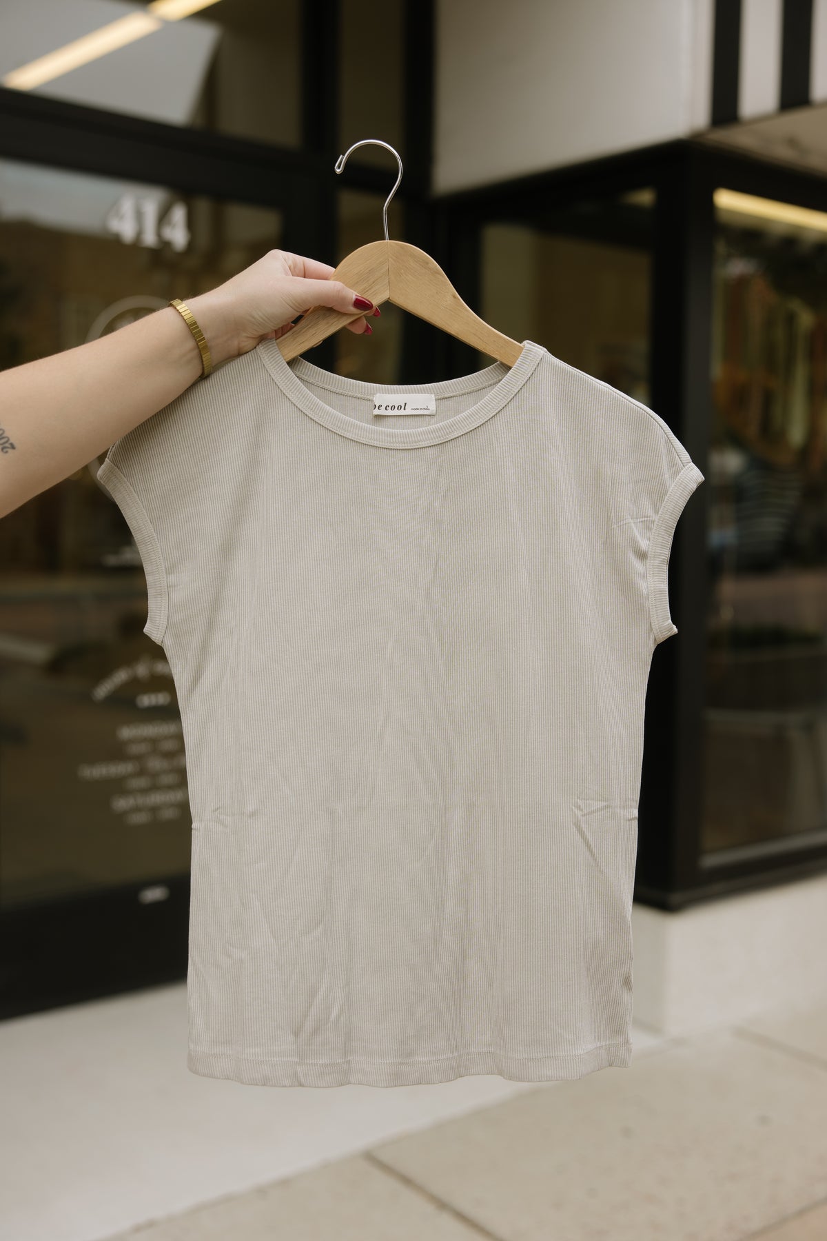 Ribbed Cap Sleeve Tee
