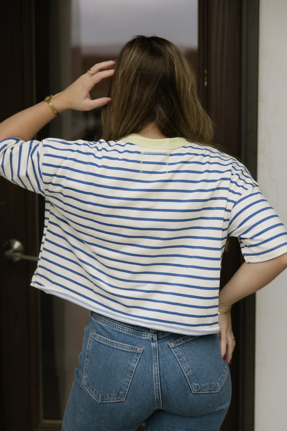 Stripe Henley Boxy Crop