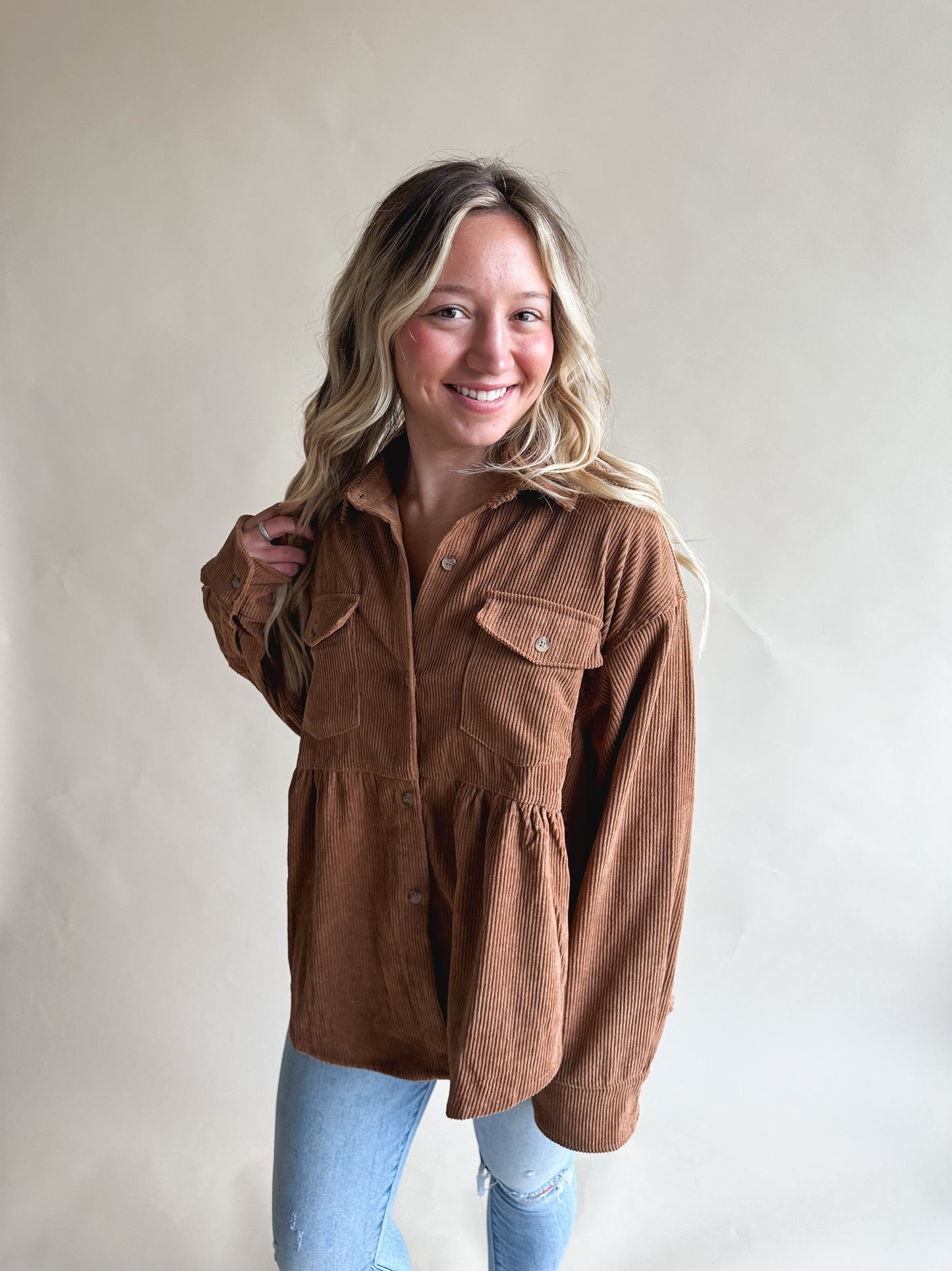 Corduroy Peplum Shacket