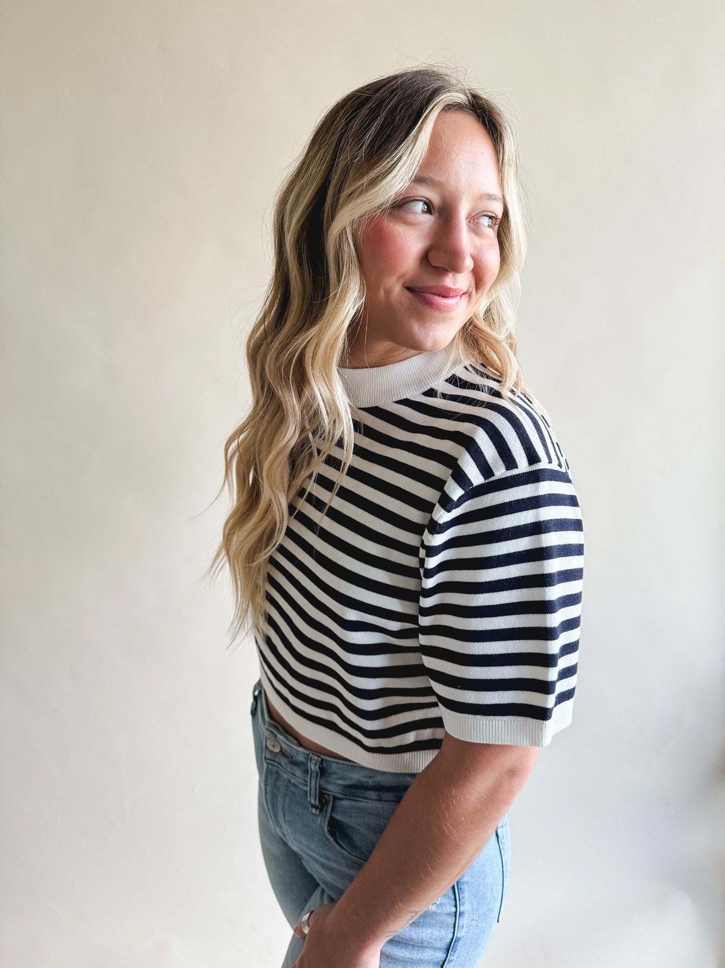 Navy Stripe Knit Top