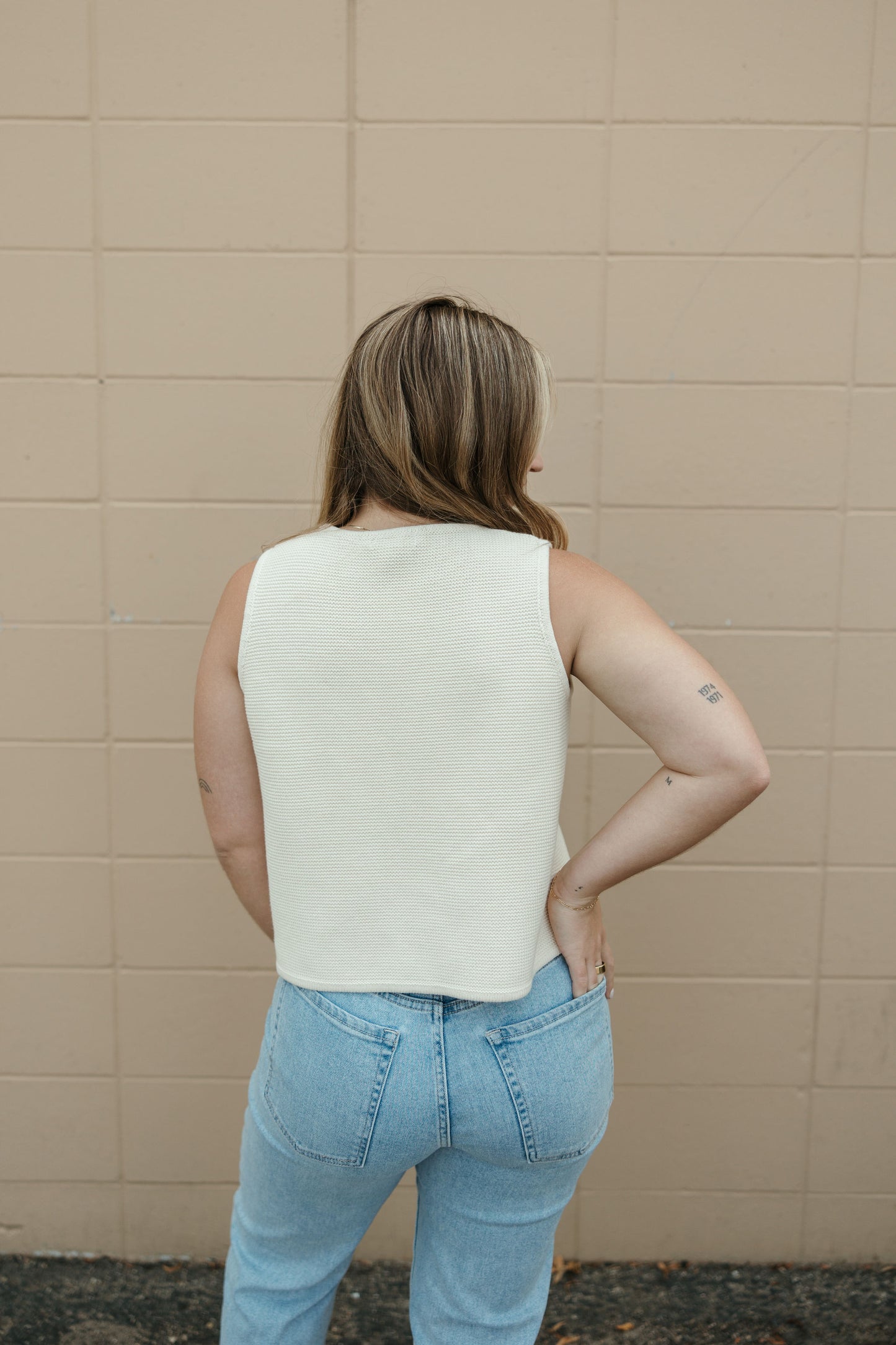 Beige Tie Front Knitted Vest