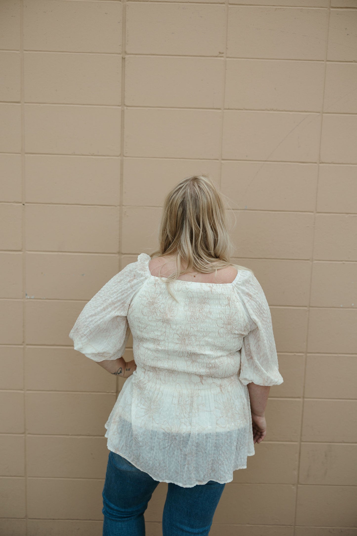 Taupe Floral Smocked Top