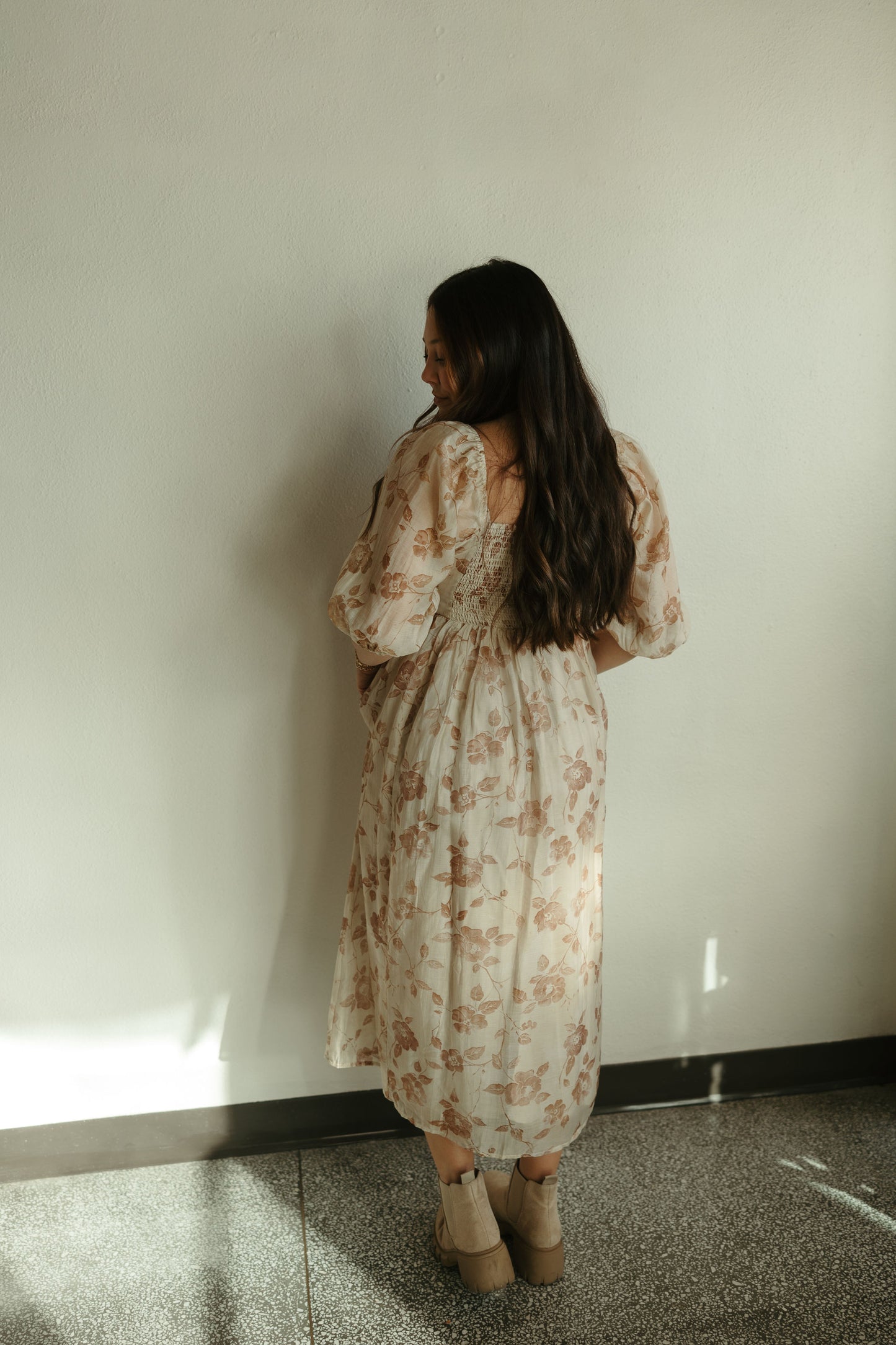 Floral Pleated Bust Midi Dress