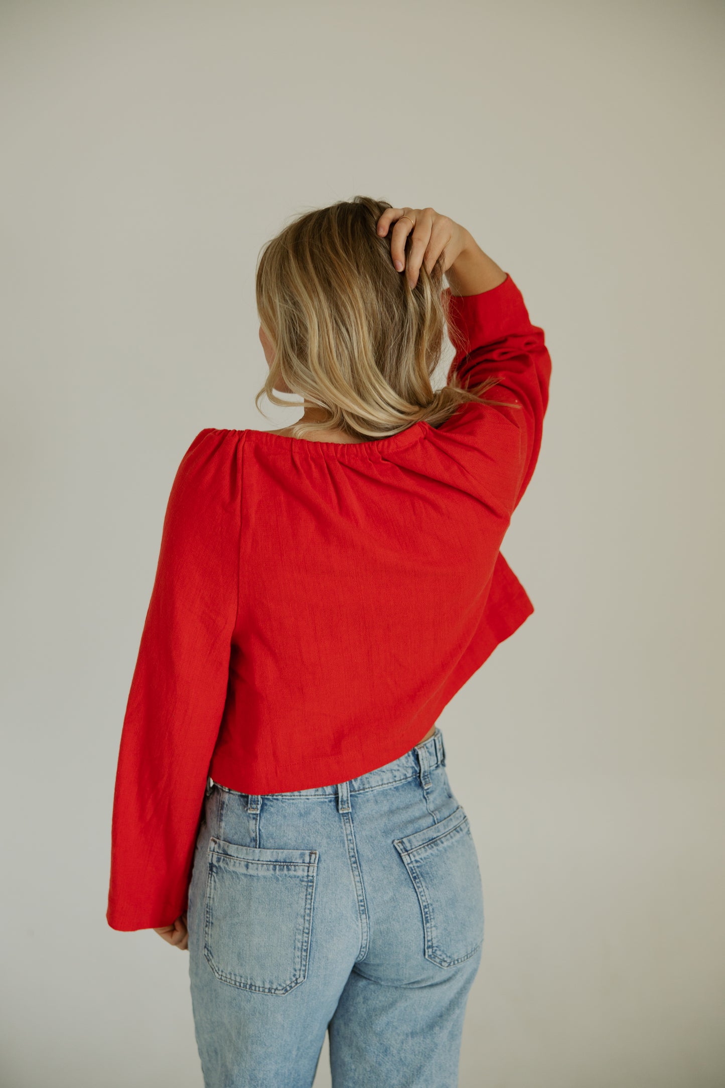 Red Linen Tie Front Top
