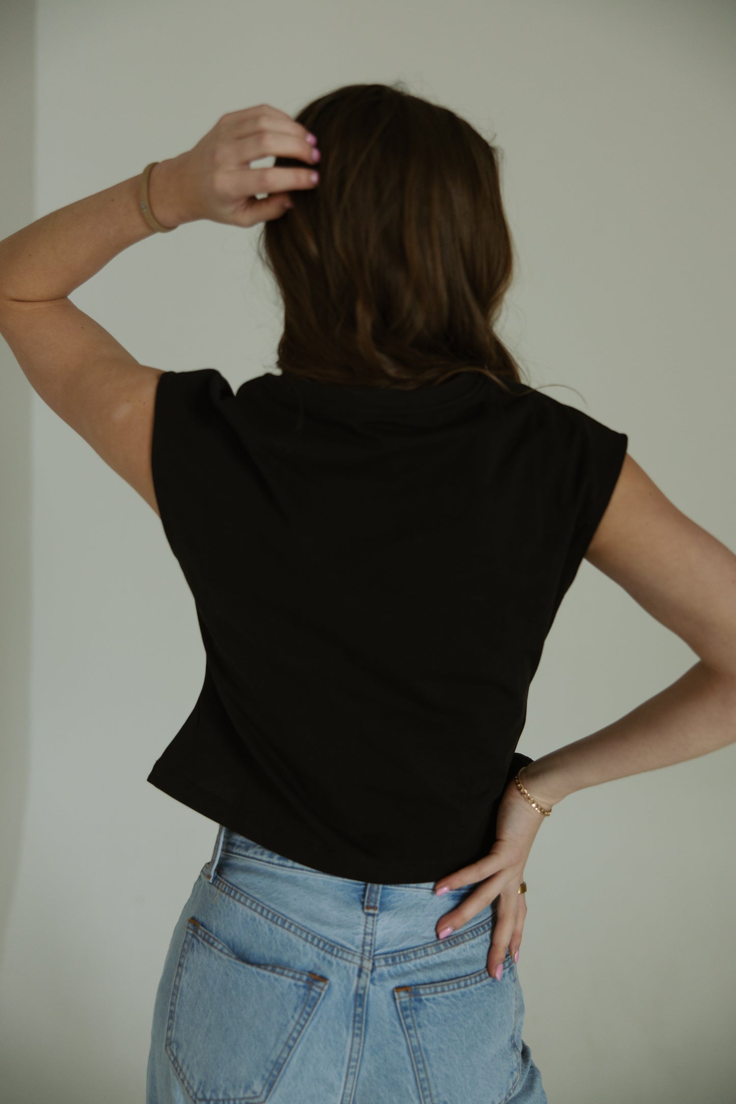 Black Tucked Waist Top