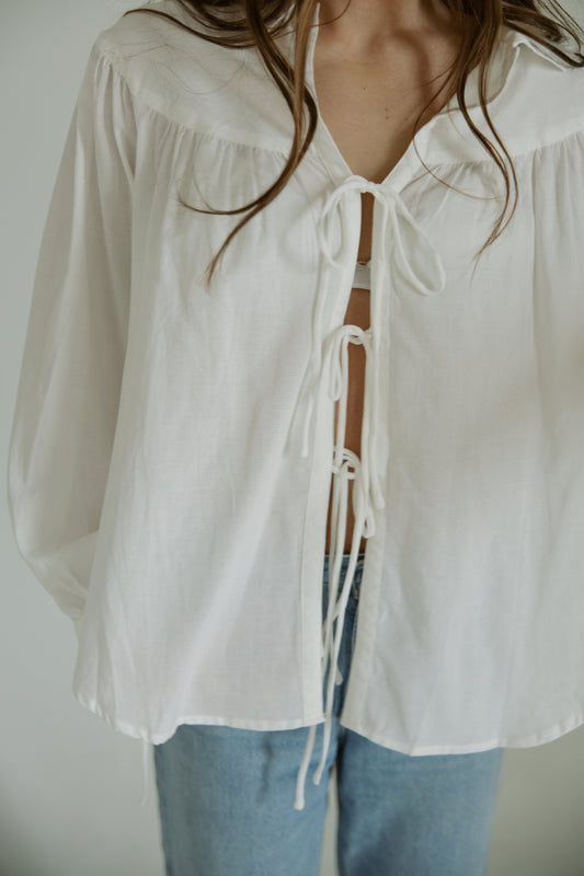 White Front Tie Blouse