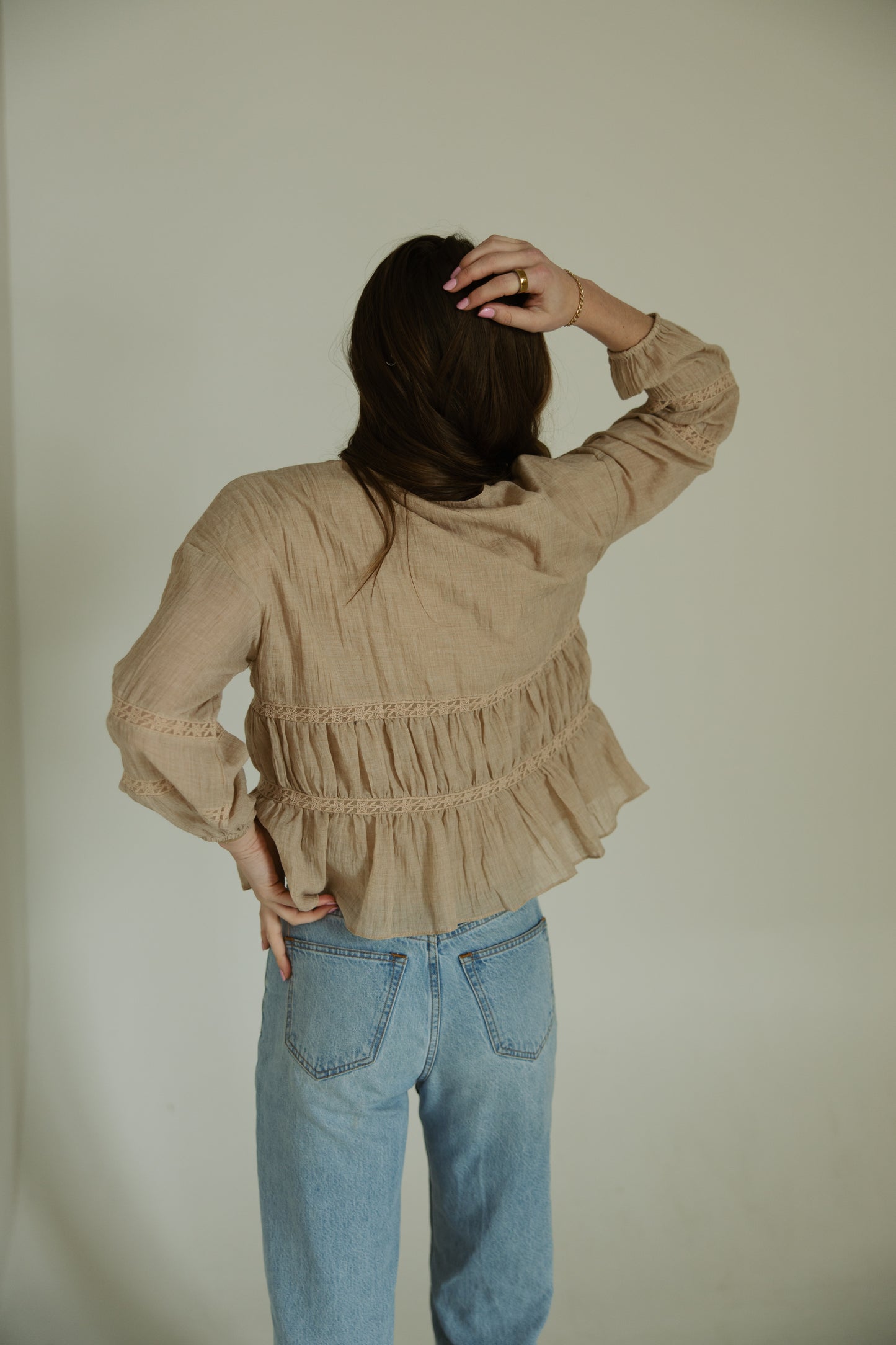 Taupe Ruffle Detail Blouse