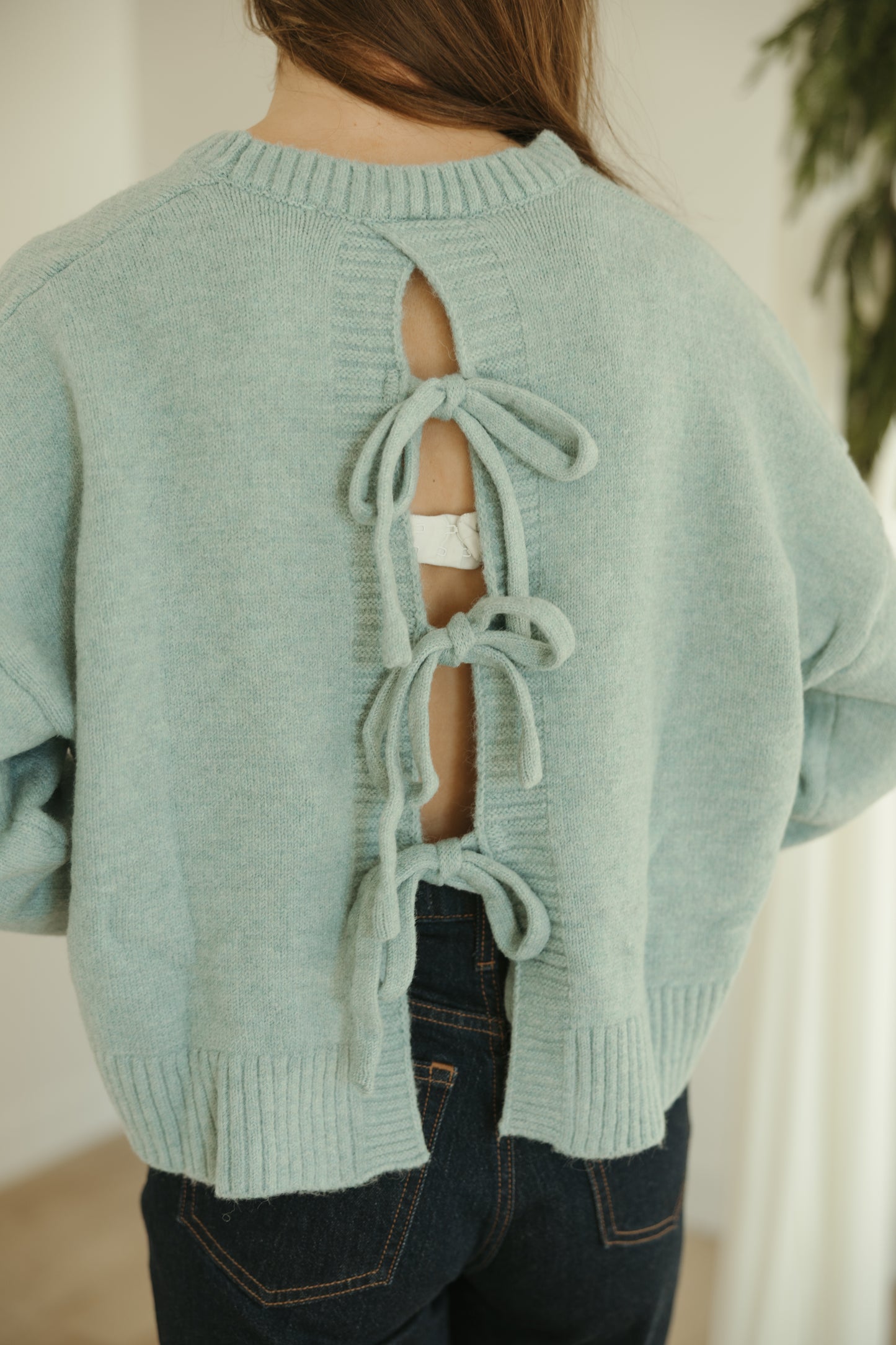 Soft Blue Tie Back Sweater