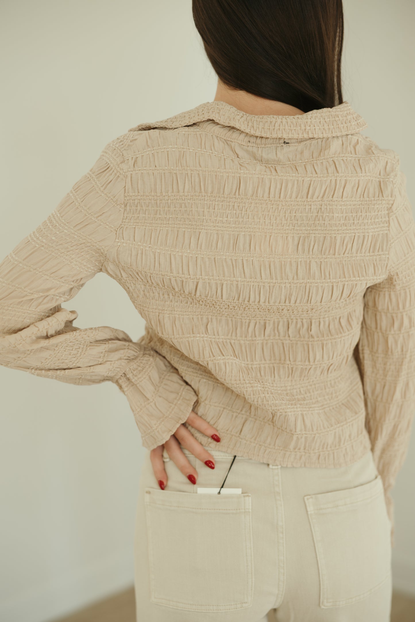 Taupe Textured Knit Tie Top