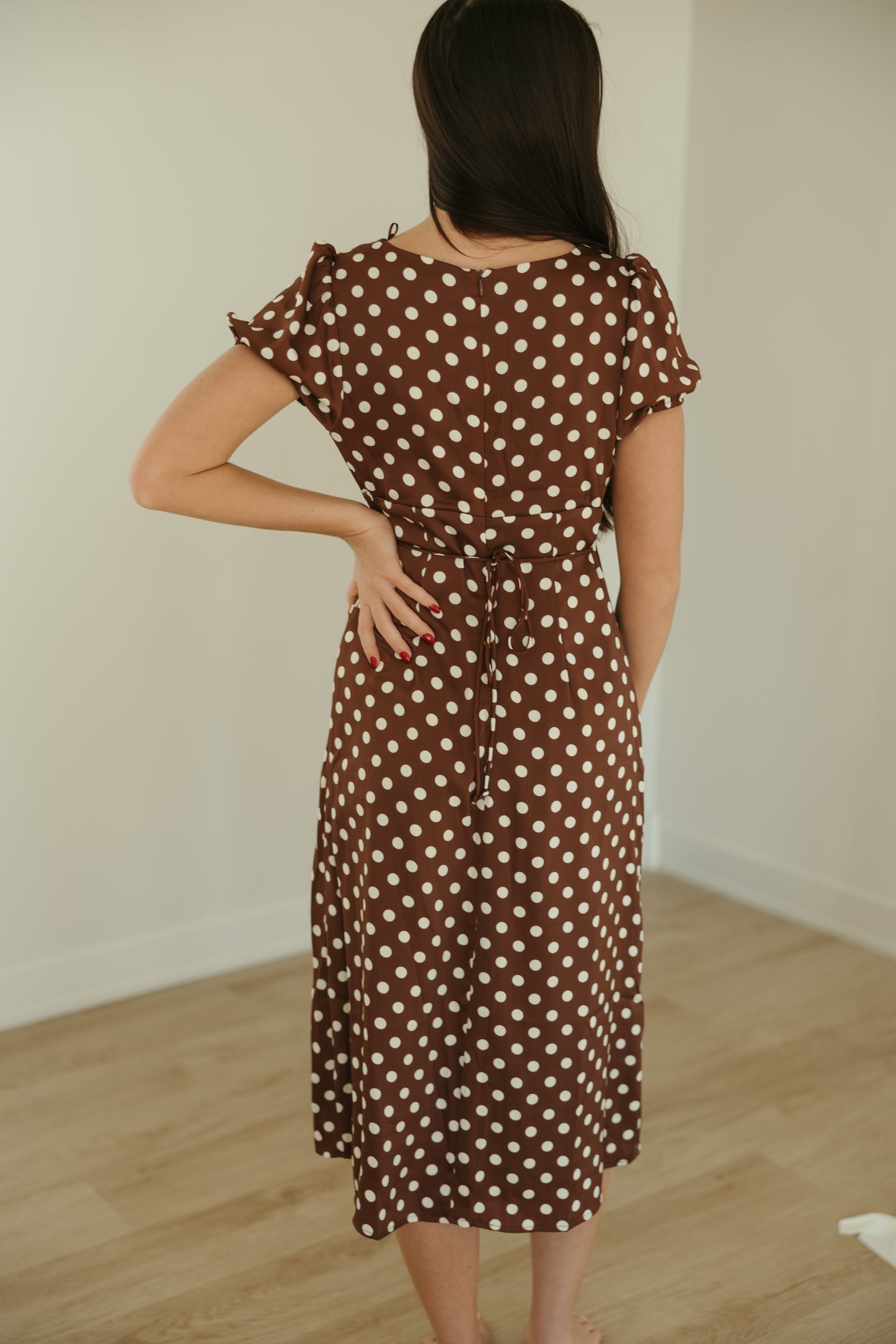 Brown Polka Dot Midi Dress