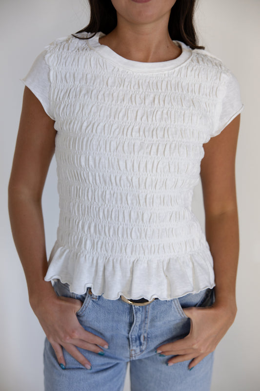 White Cap Sleeve Smocked Top