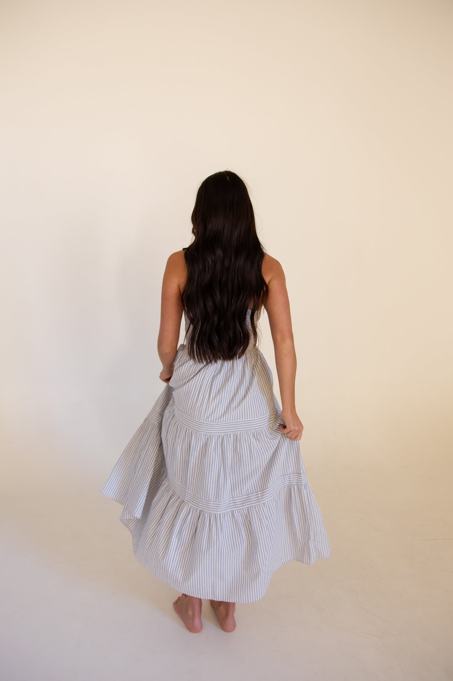 Blue Stripe Tiered Midi Dress