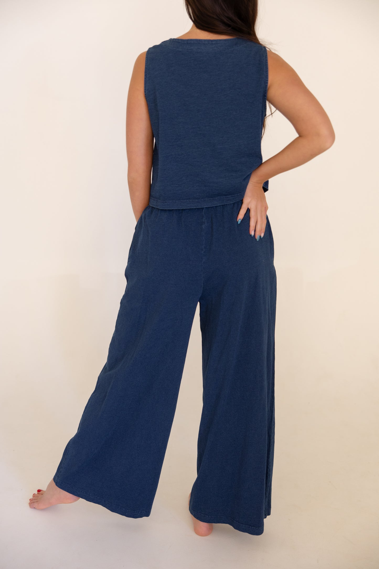 Indigo Stretch Wide Leg Pants