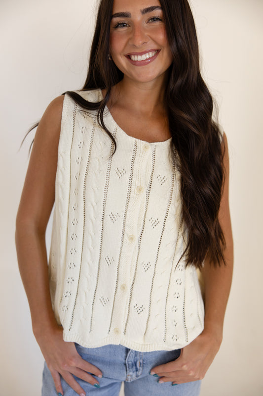 Cream Detailed Knit Sweater Vest