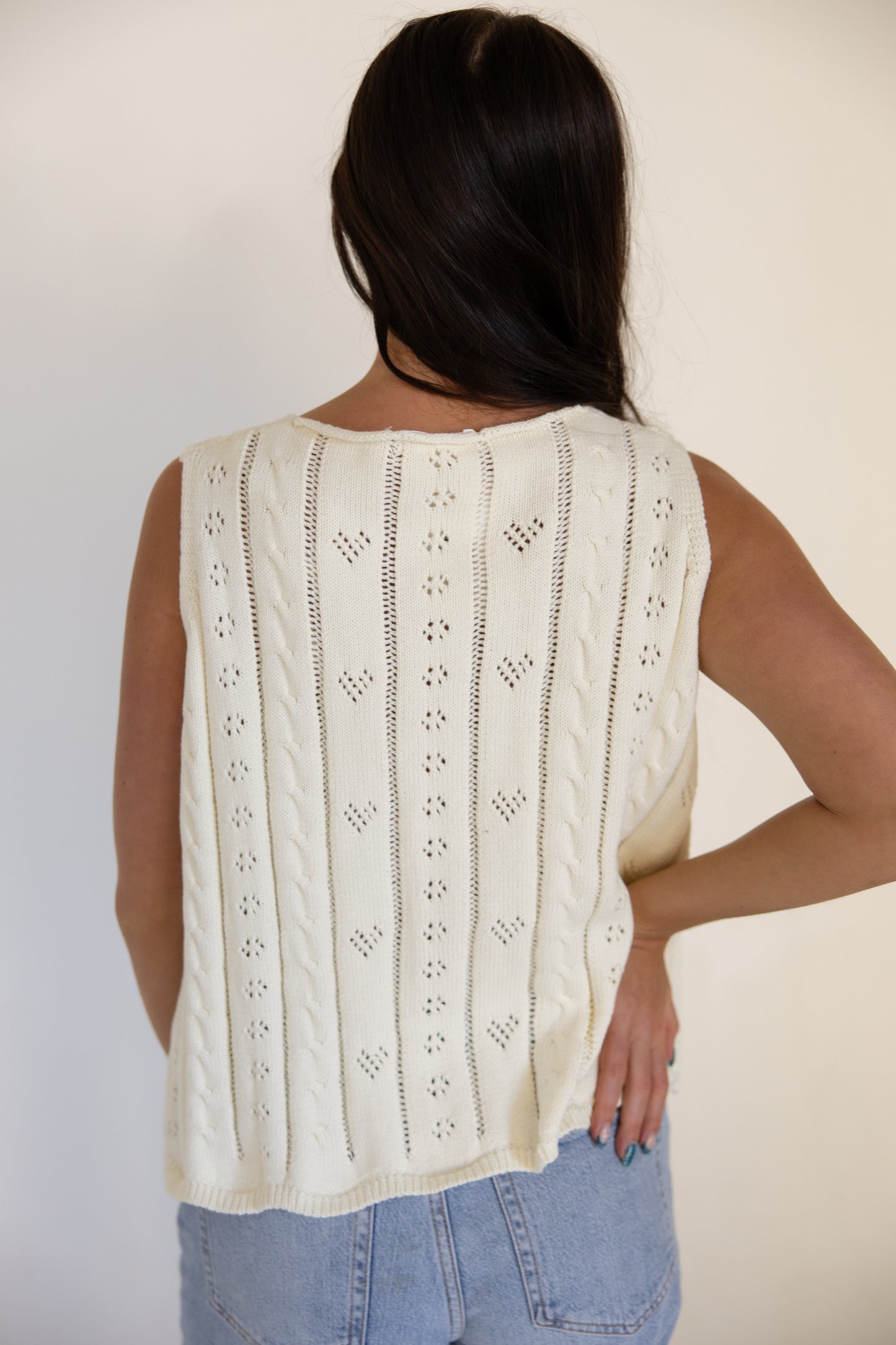 Cream Detailed Knit Sweater Vest