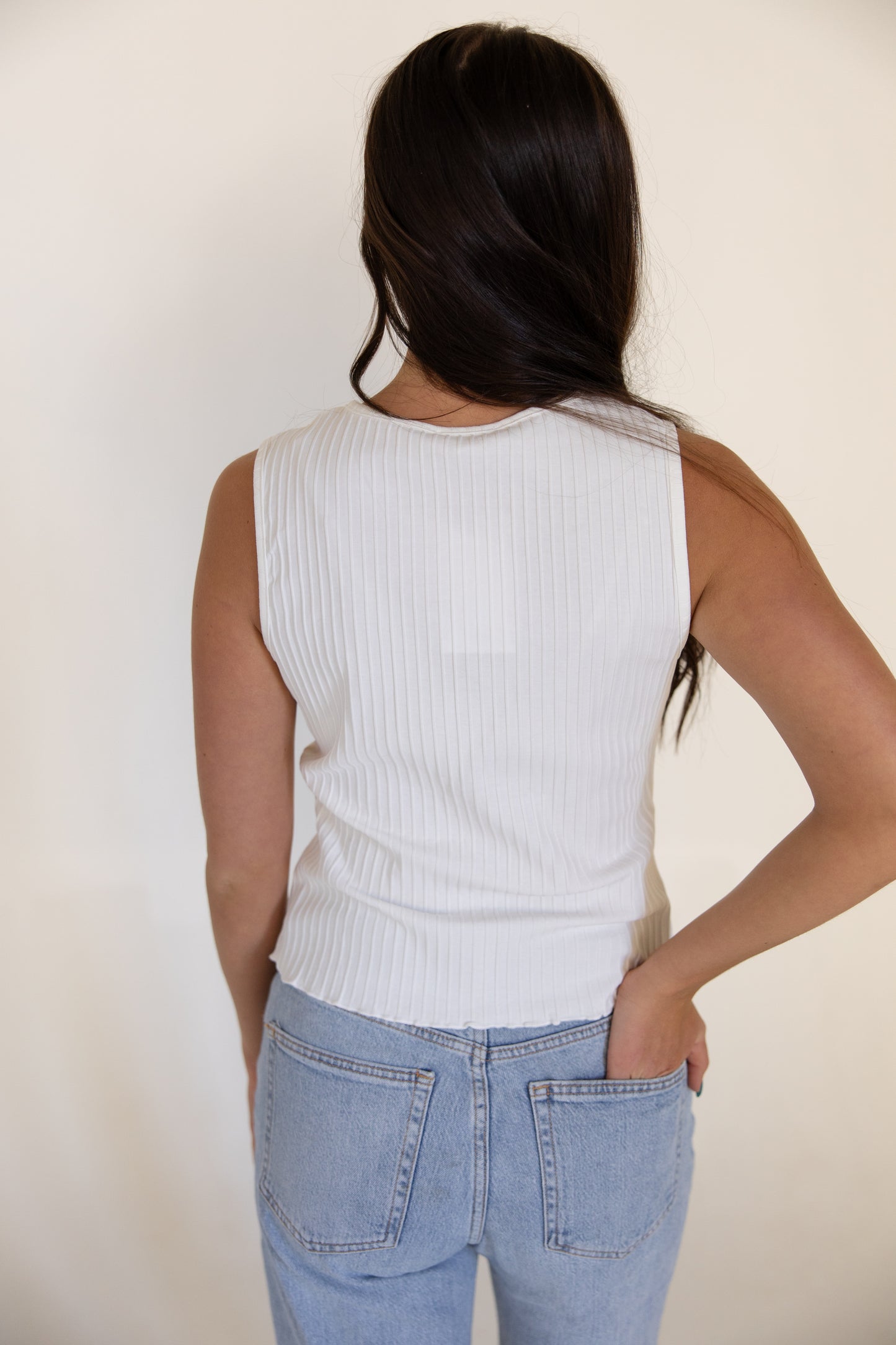 Ribbed Button Front Tank