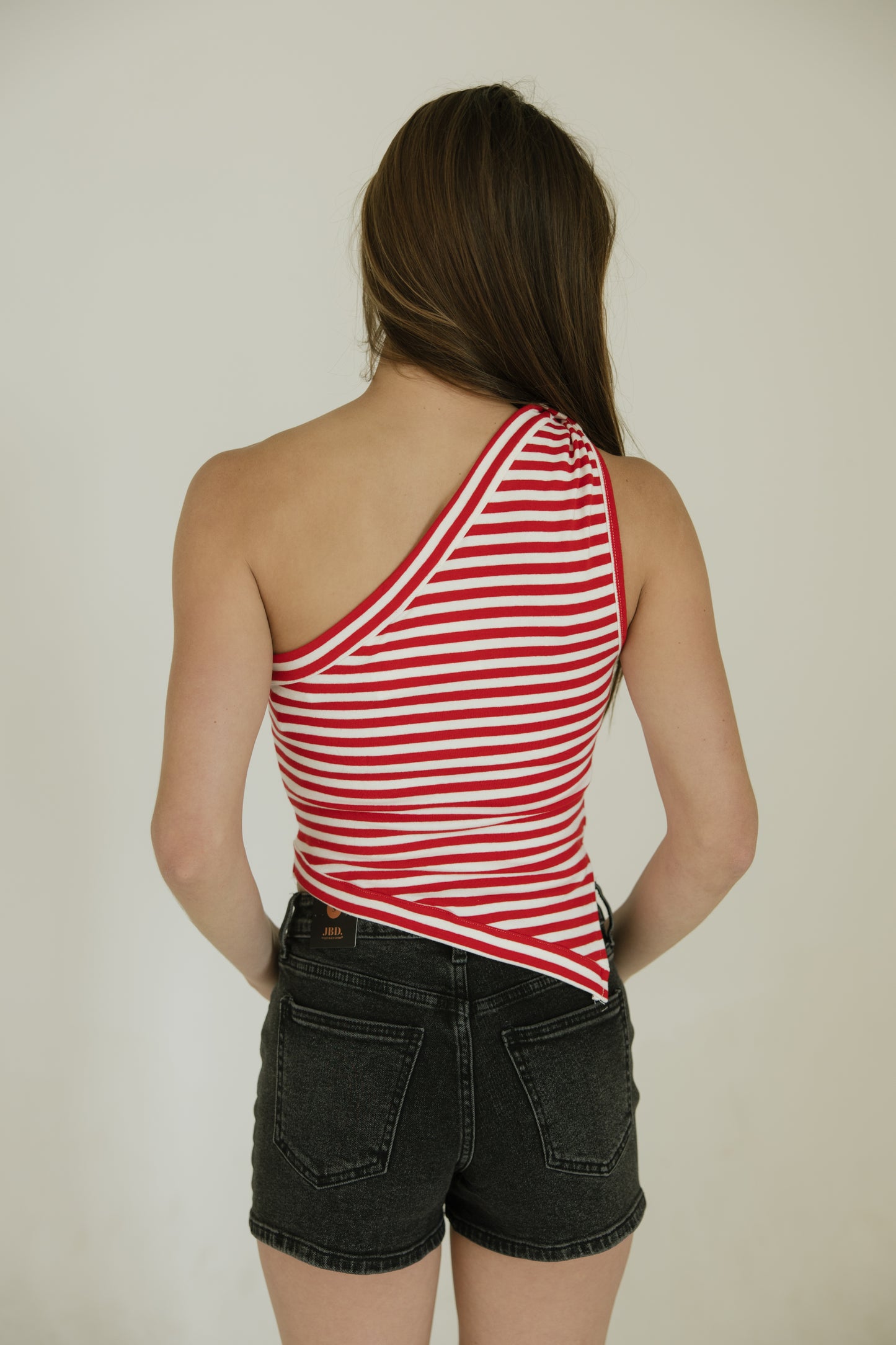 One Shoulder Red & White Stripe Top
