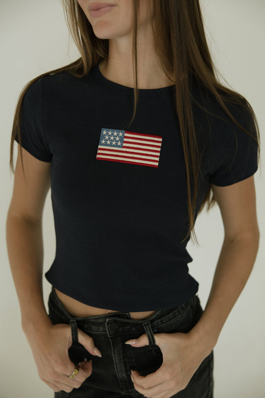 Navy Short Sleeve American Flag Tee