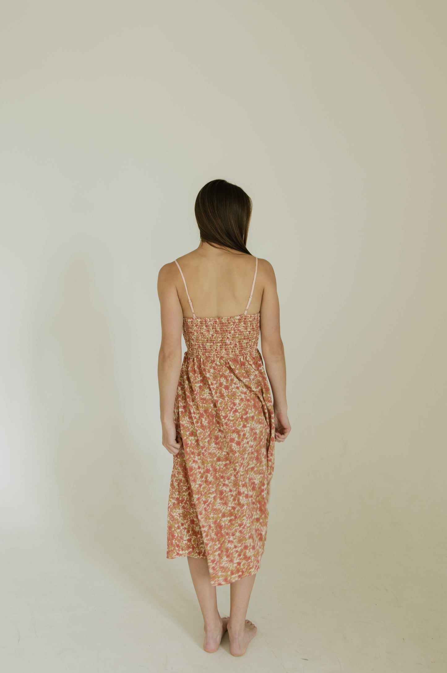 Rose Floral Smocked Midi Dress