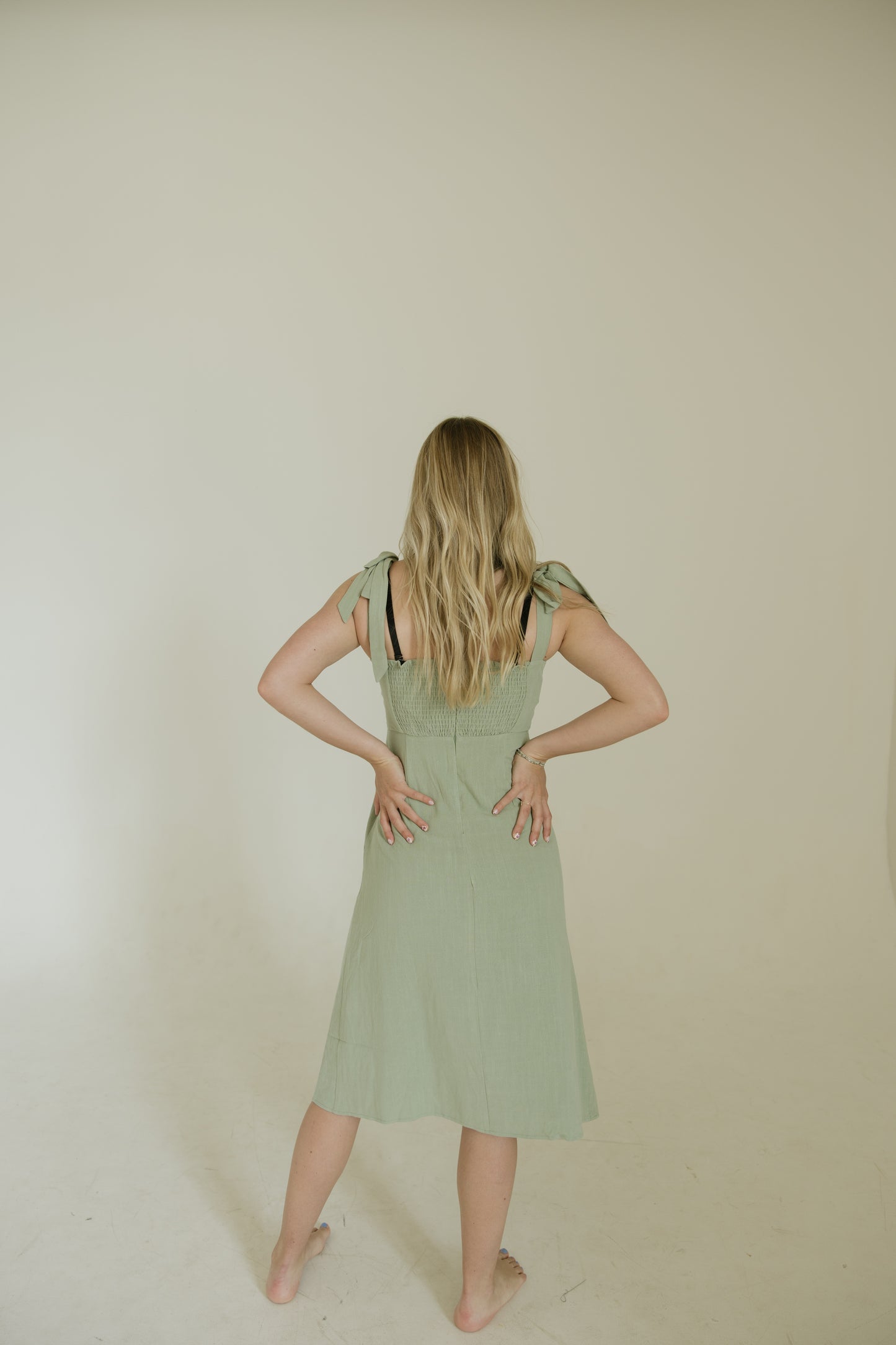Sage Shoulder Tie Midi Dress