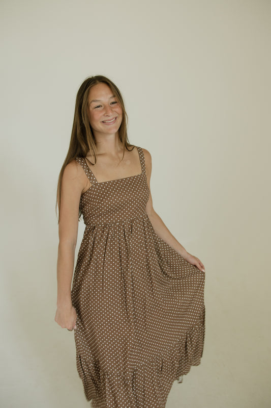 Brown Polka Dot Maxi Dress