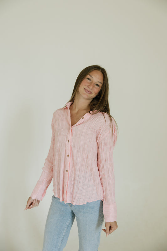 Pink Wrinkled Button Down