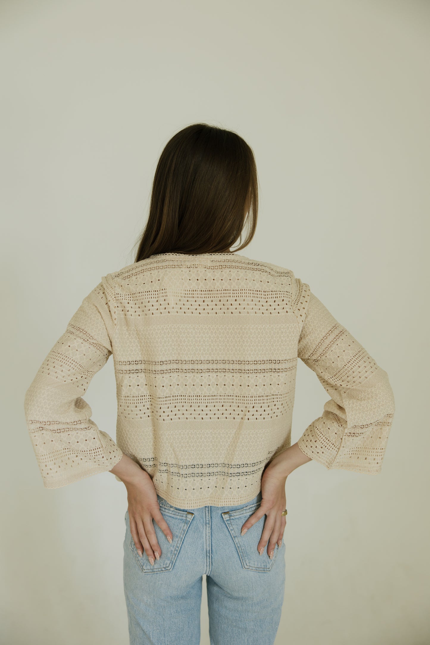 Taupe Drawstring Bell Sleeve Top
