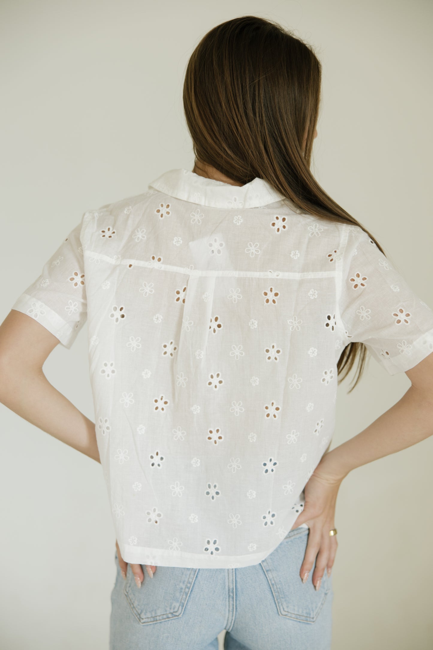 White Eyelet Button Down Shirt