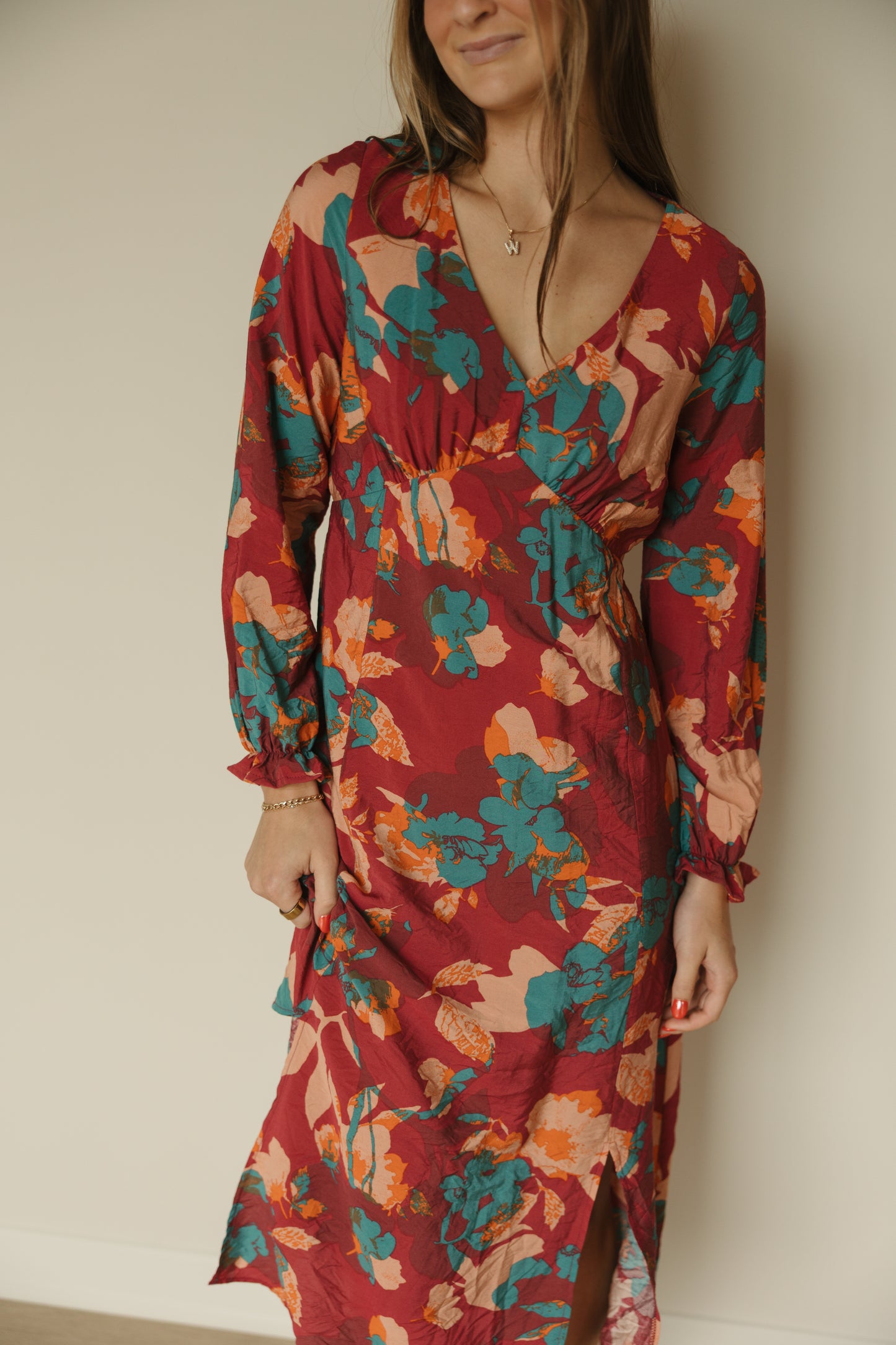 Desert Floral V-Neck Midi Dress