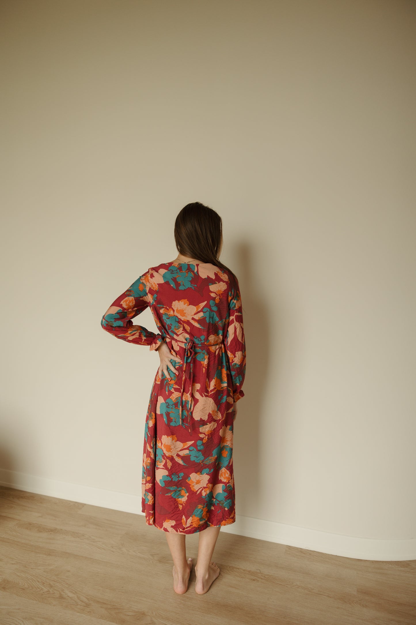 Desert Floral V-Neck Midi Dress