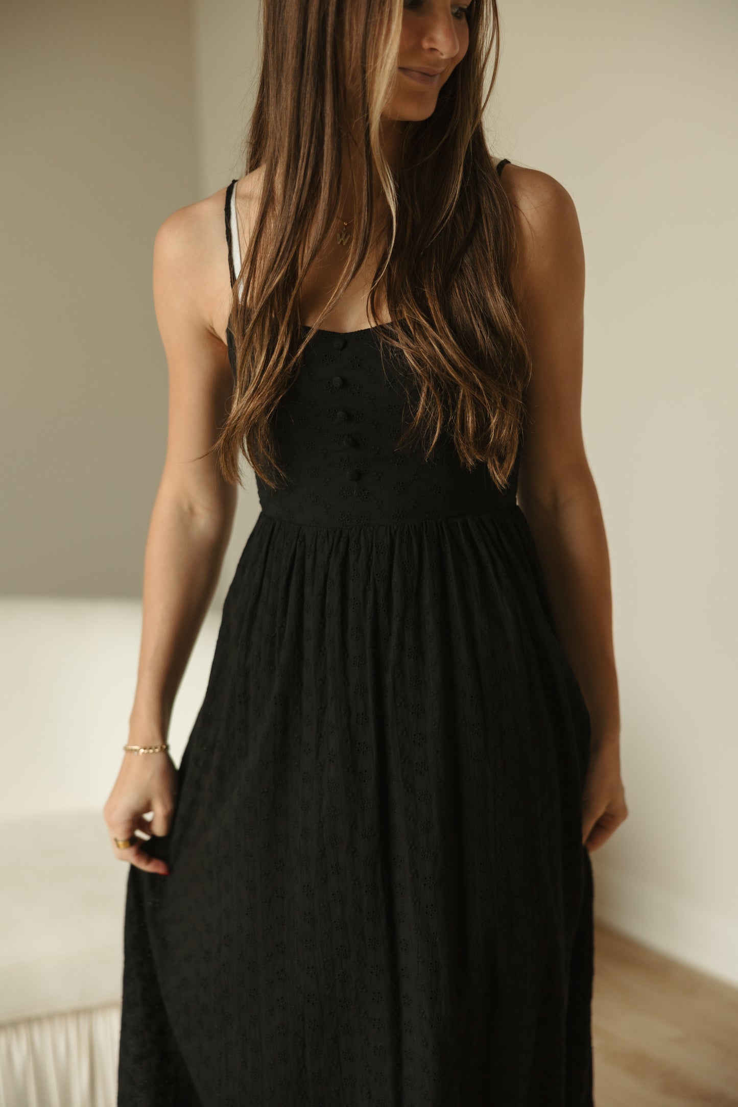 Black Eyelet Midi Dress