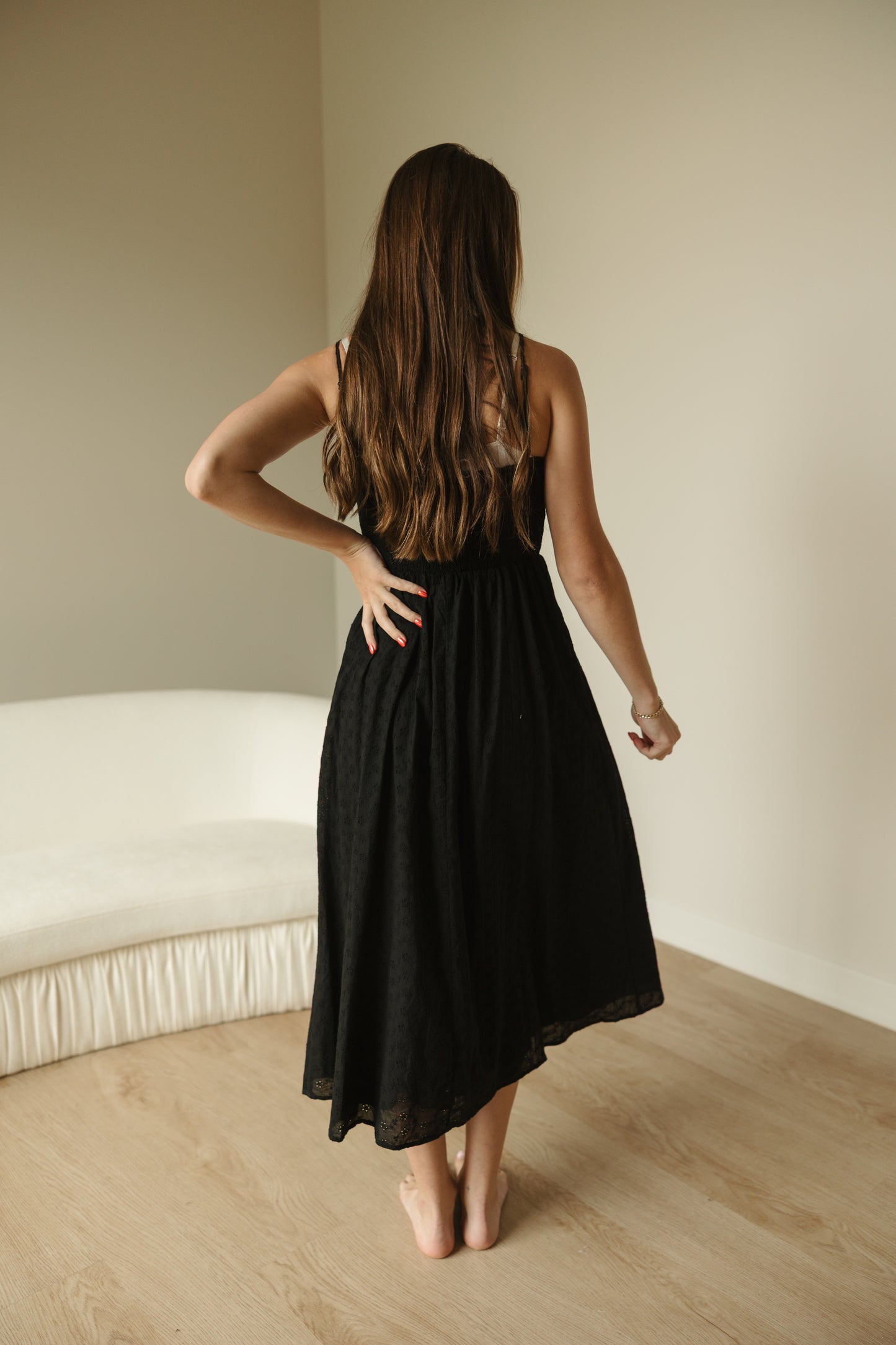 Black Eyelet Midi Dress