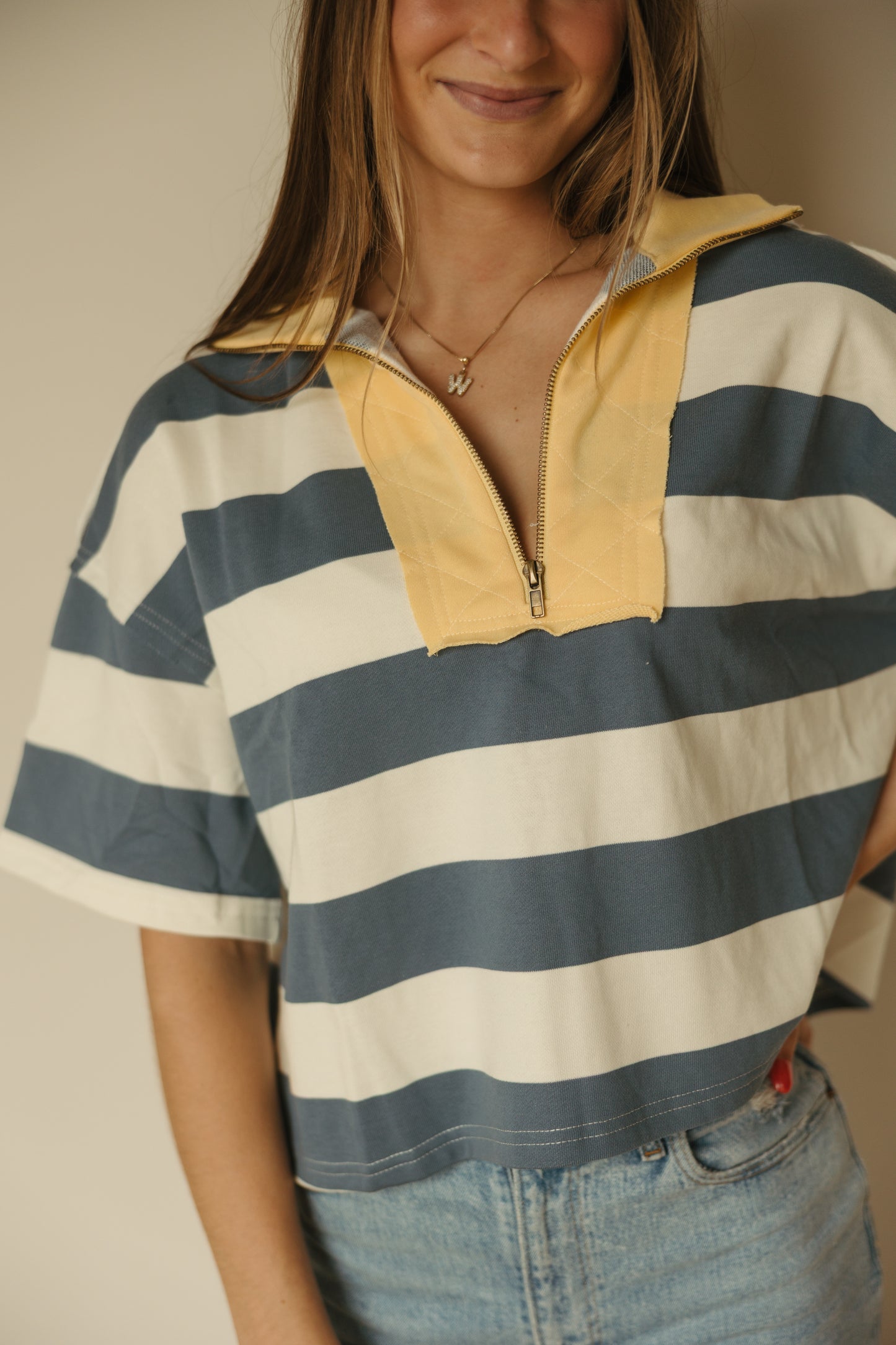 Striped Zip Up Polo Shirt