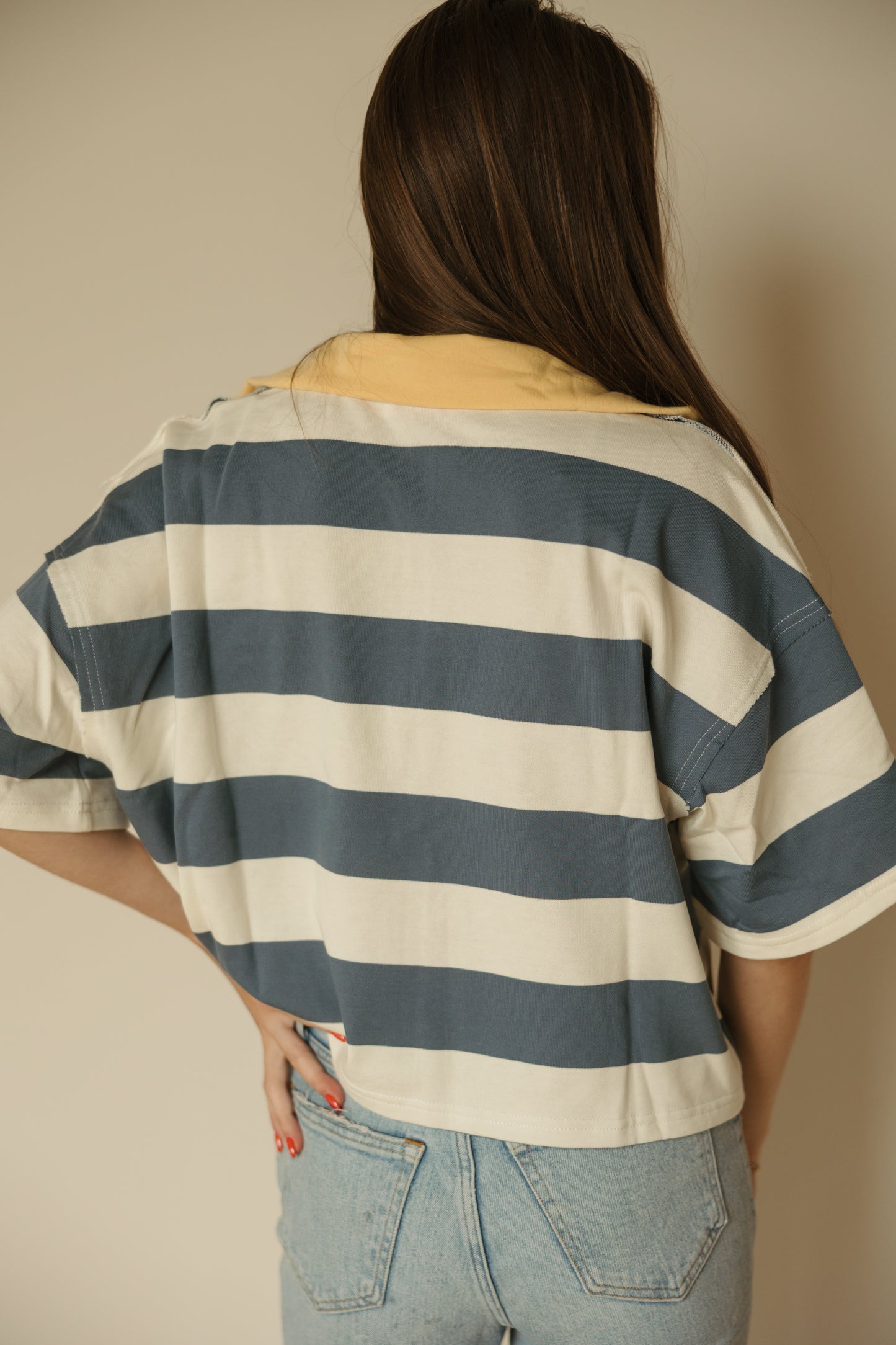 Striped Zip Up Polo Shirt