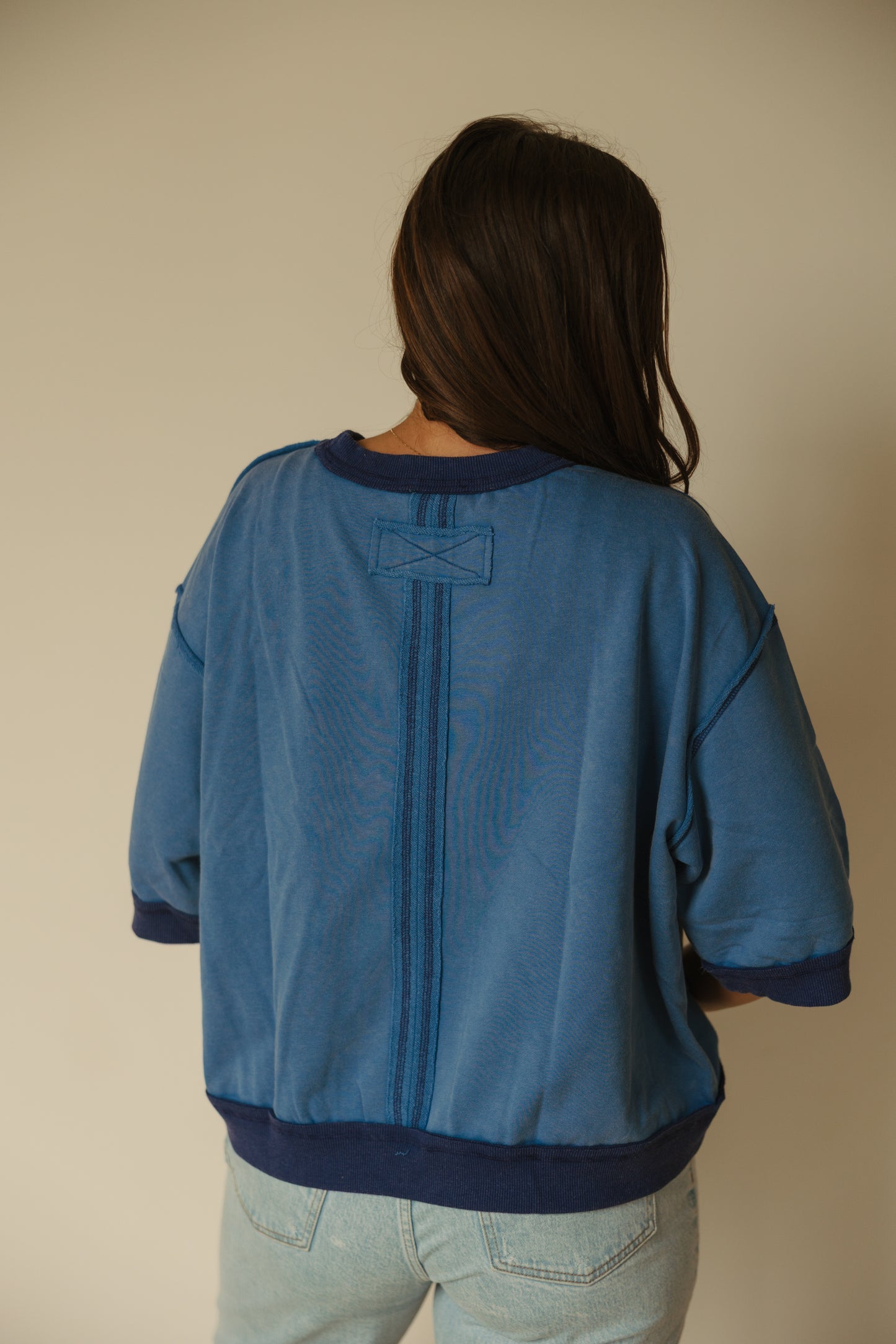 Washed Contrast Blue Pullover